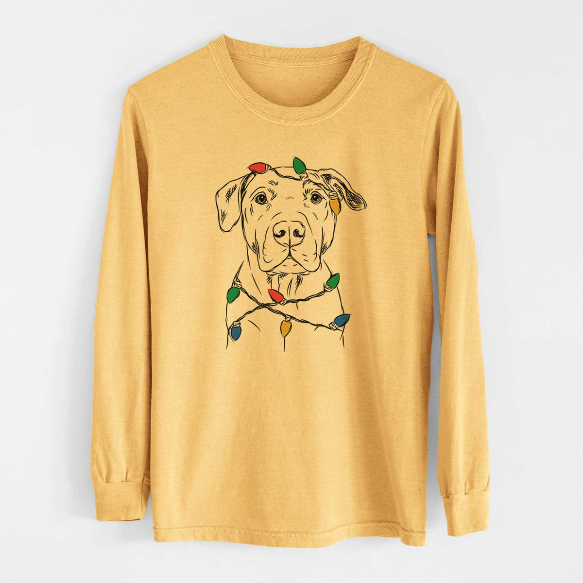 Christmas Lights Kadin the Pitbull - Heavyweight 100% Cotton Long Sleeve