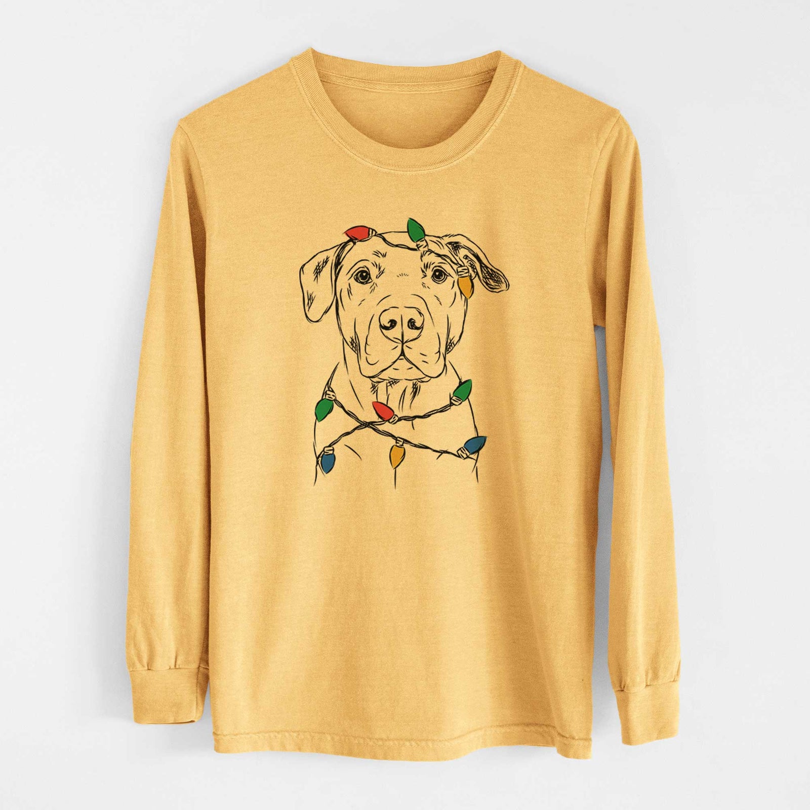 Christmas Lights Kadin the Pitbull - Heavyweight 100% Cotton Long Sleeve