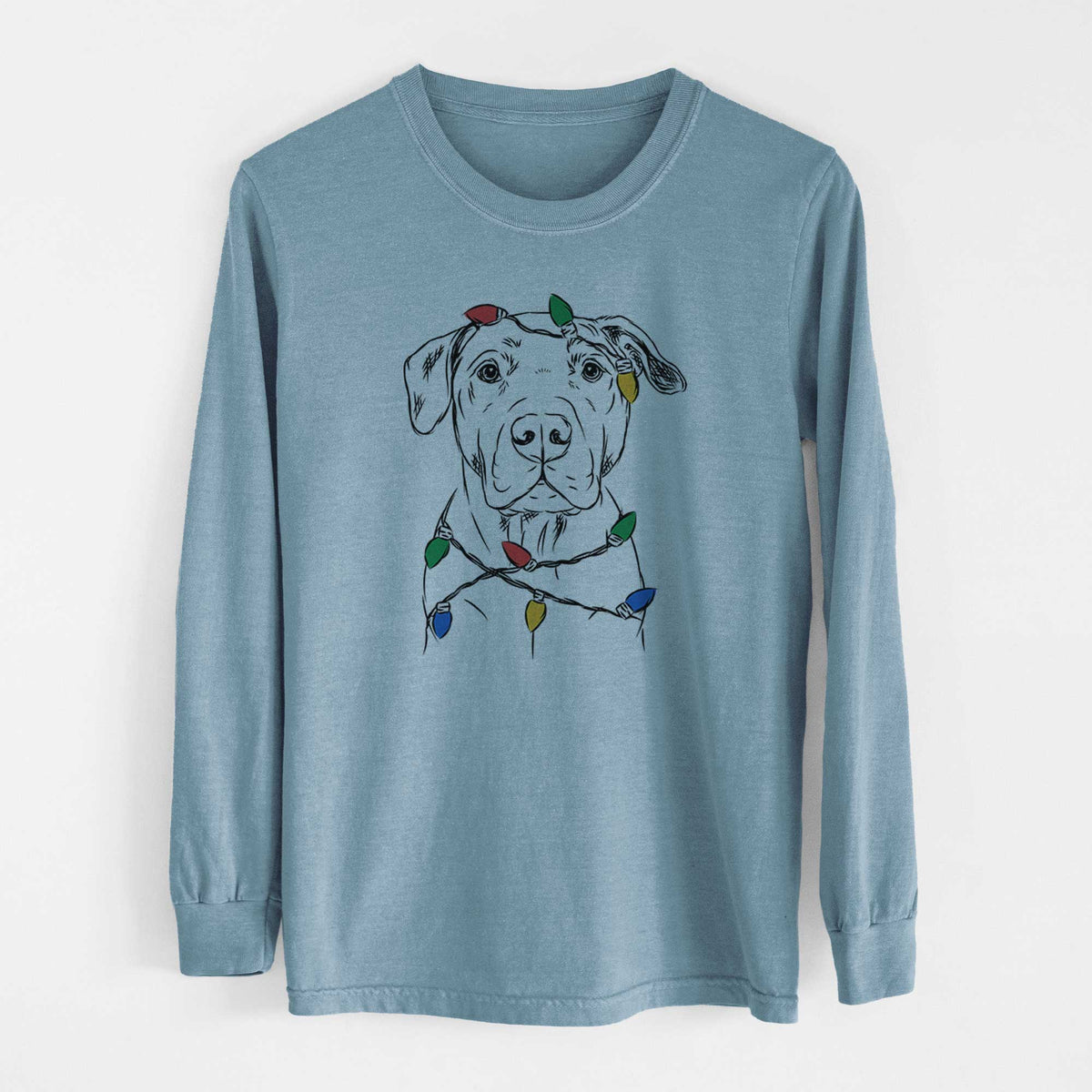 Christmas Lights Kadin the Pitbull - Heavyweight 100% Cotton Long Sleeve