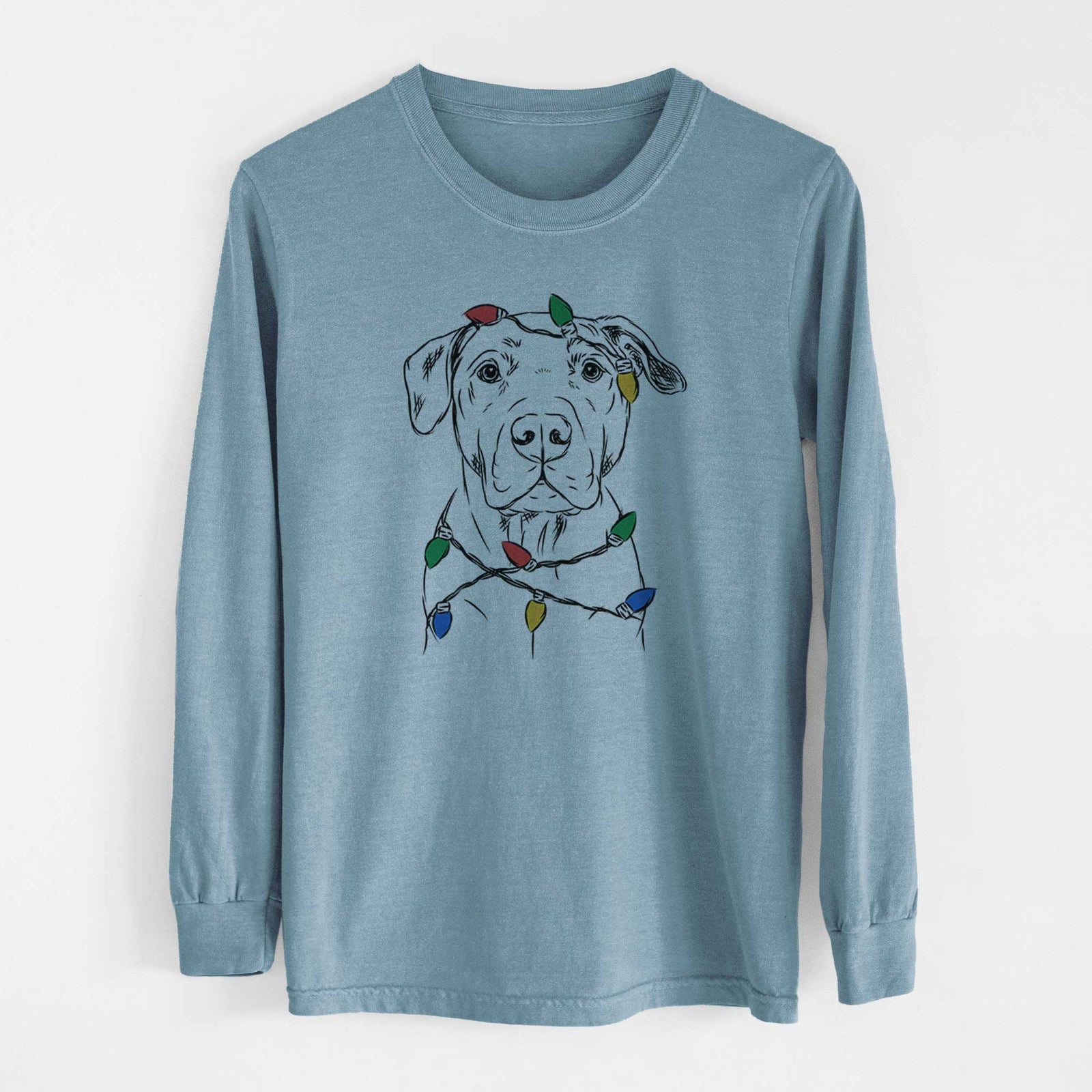 Christmas Lights Kadin the Pitbull - Heavyweight 100% Cotton Long Sleeve