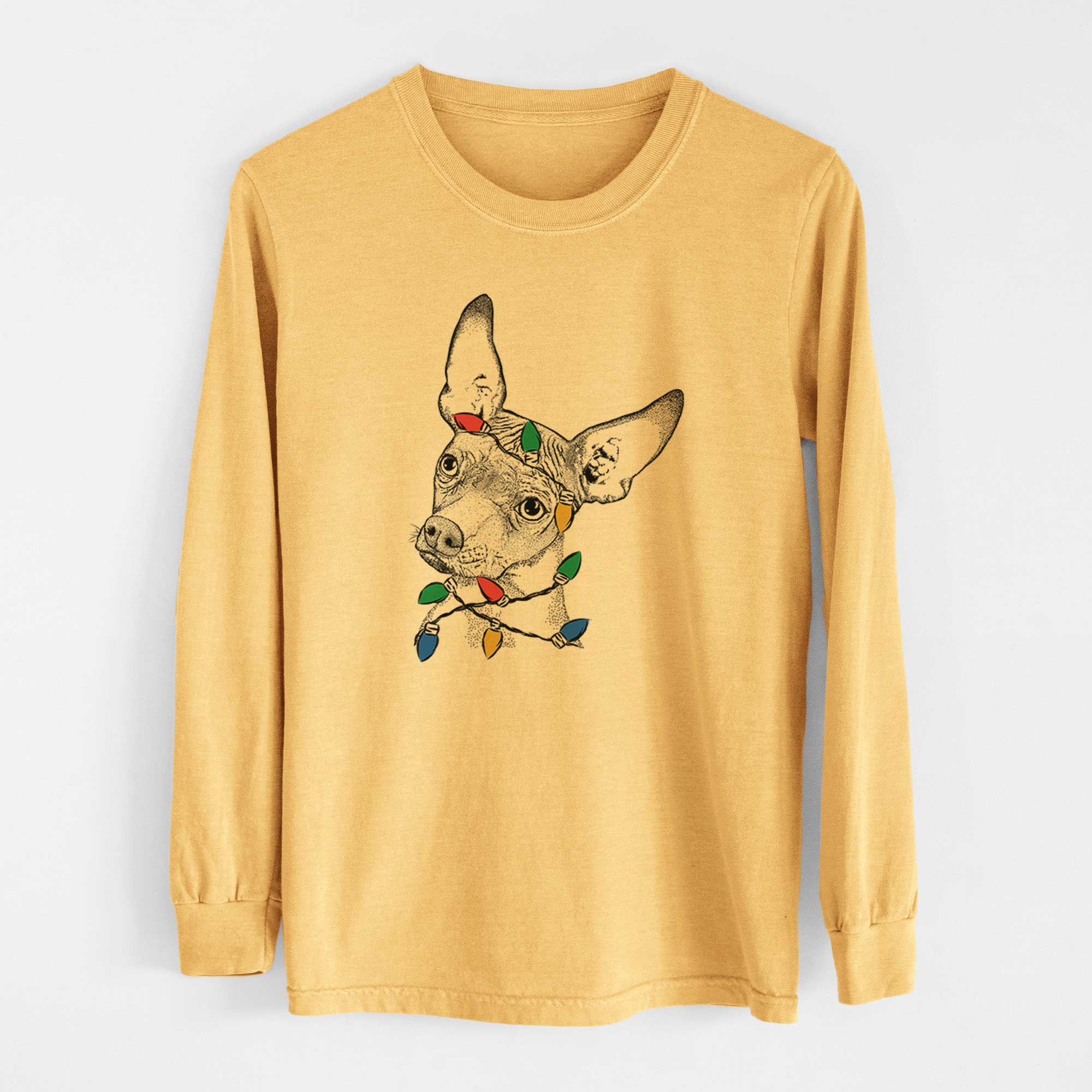 Christmas Lights Kahlo the Xoloitzcuintli - Heavyweight 100% Cotton Long Sleeve