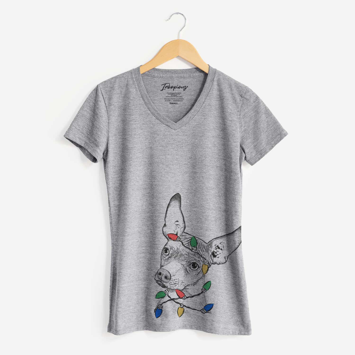 Christmas Lights Kahlo the Xoloitzcuintli - Women's V-neck Shirt