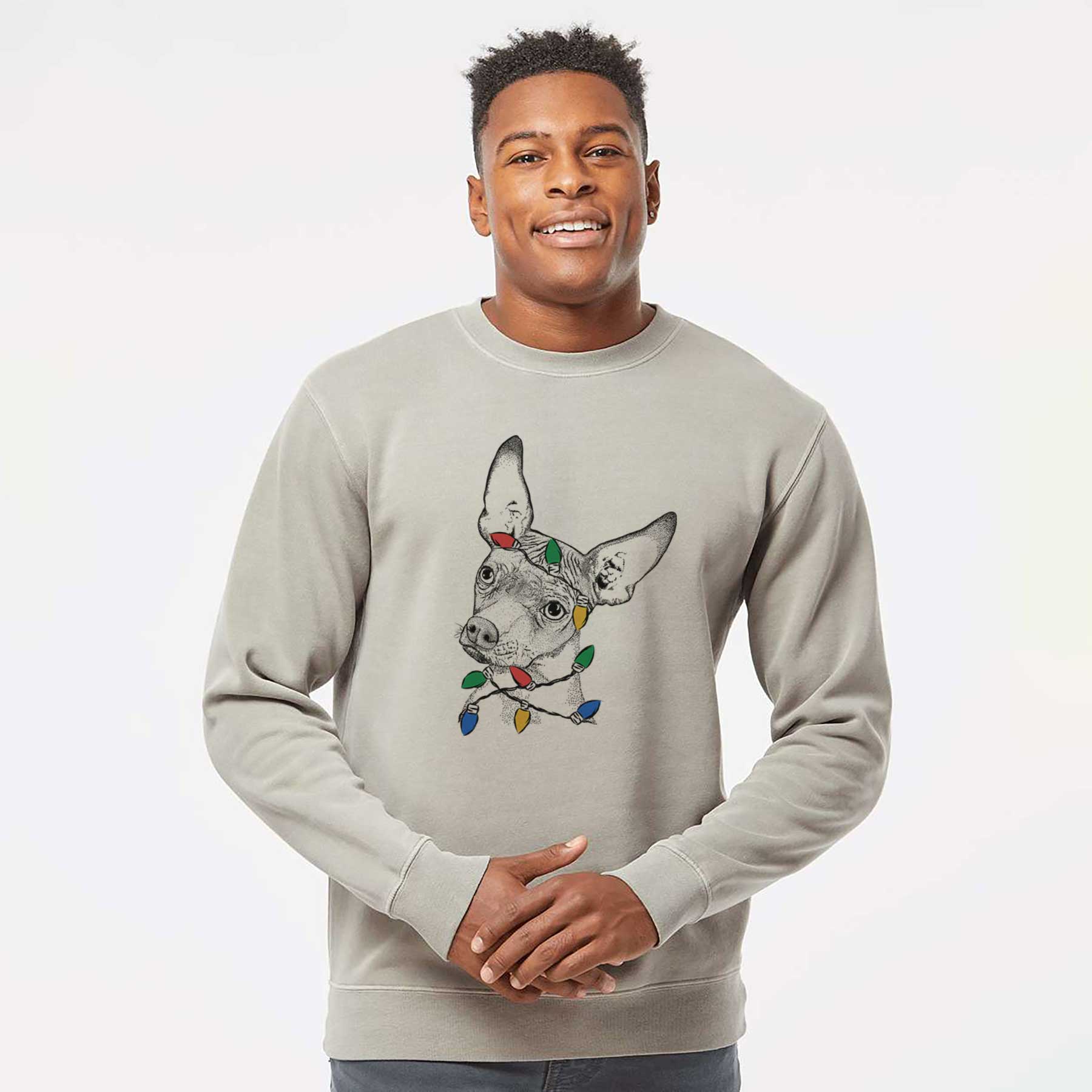 Christmas Lights Kahlo the Xoloitzcuintli - Unisex Pigment Dyed Crew Sweatshirt