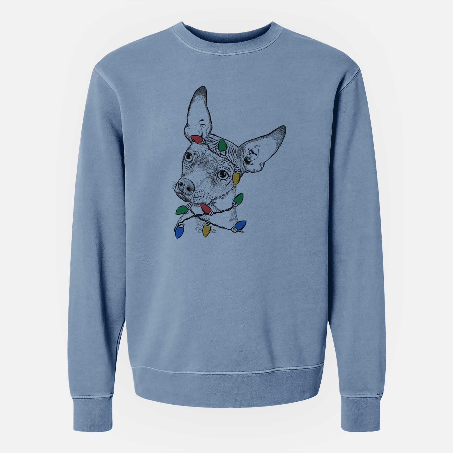 Christmas Lights Kahlo the Xoloitzcuintli - Unisex Pigment Dyed Crew Sweatshirt