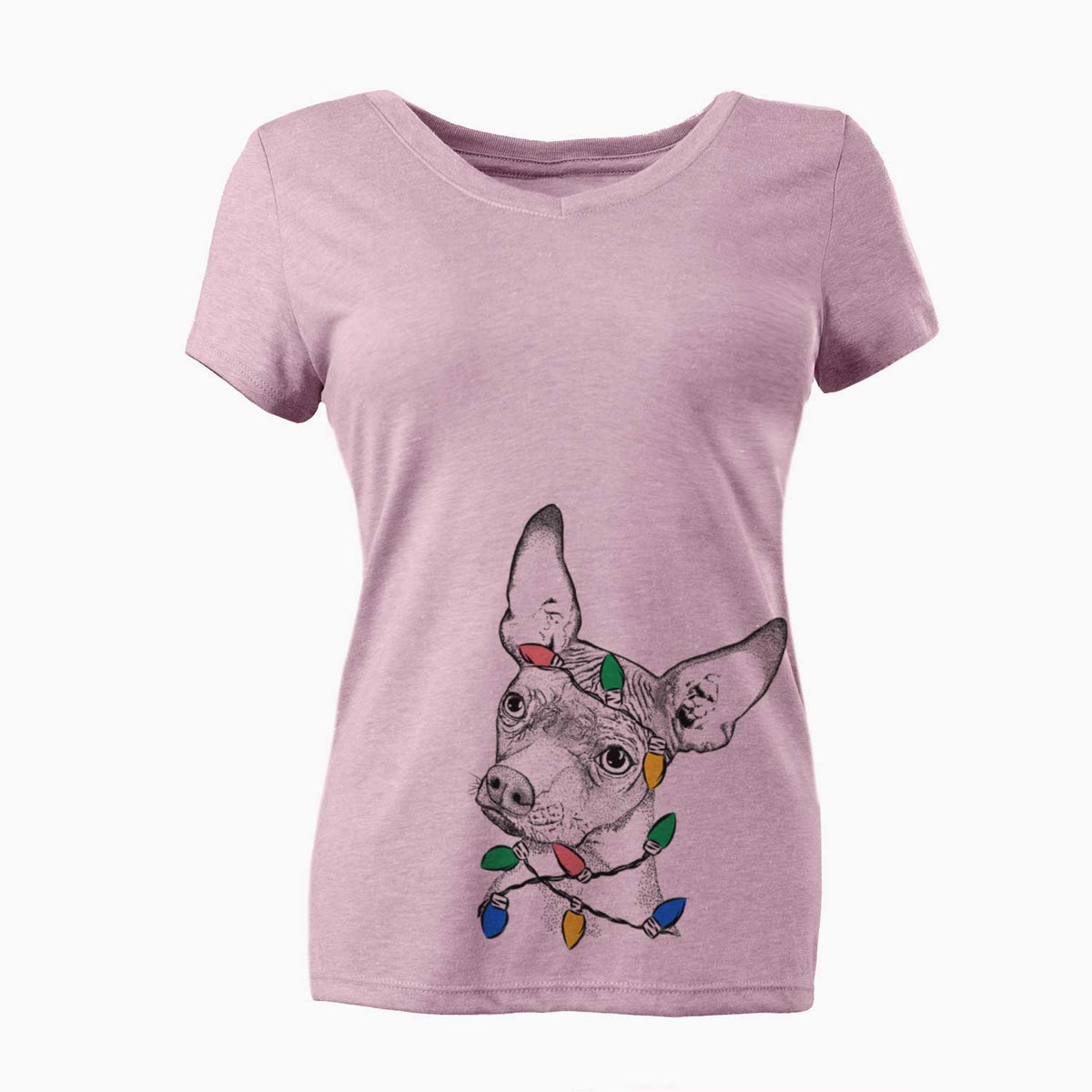 Christmas Lights Kahlo the Xoloitzcuintli - Women's V-neck Shirt