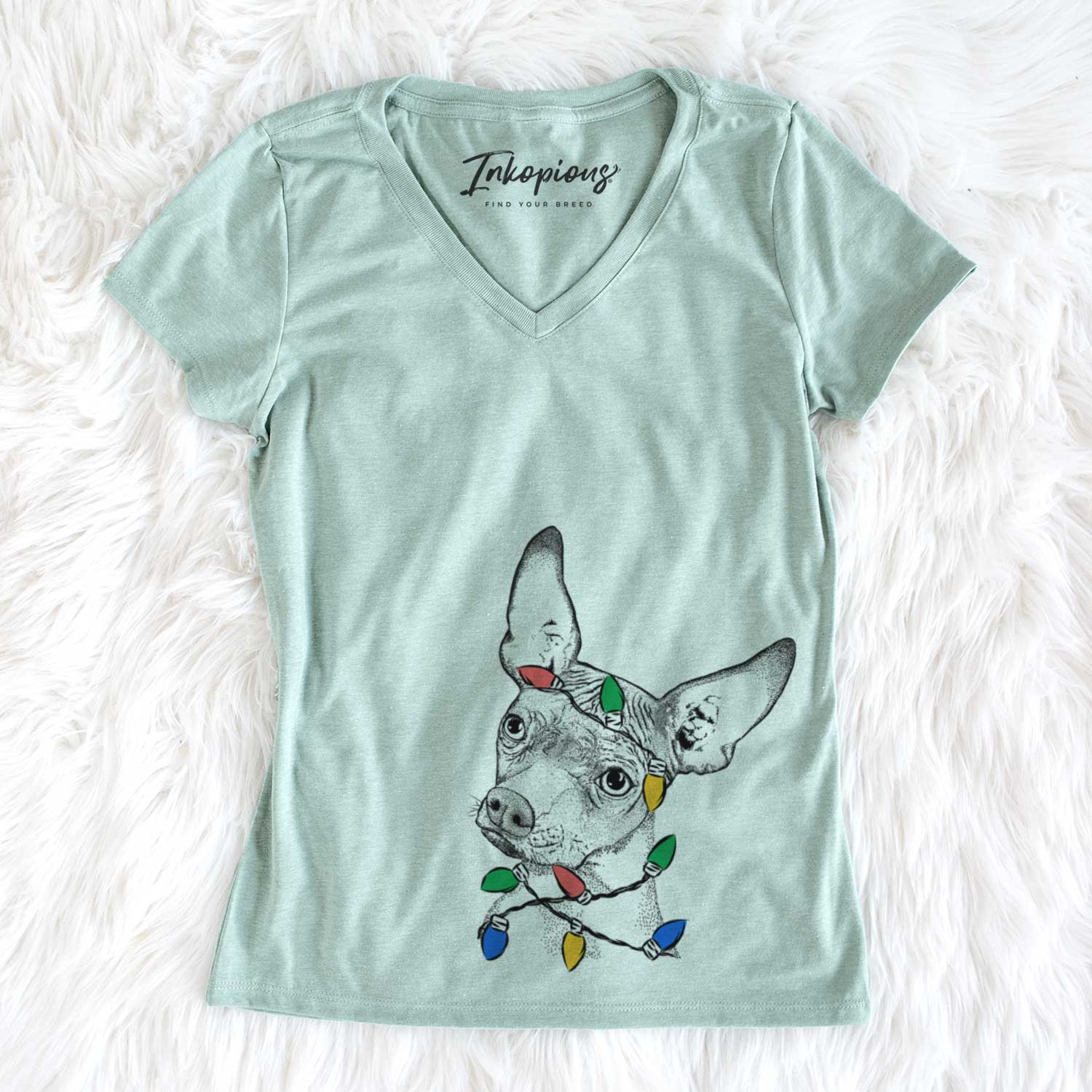 Christmas Lights Kahlo the Xoloitzcuintli - Women's V-neck Shirt