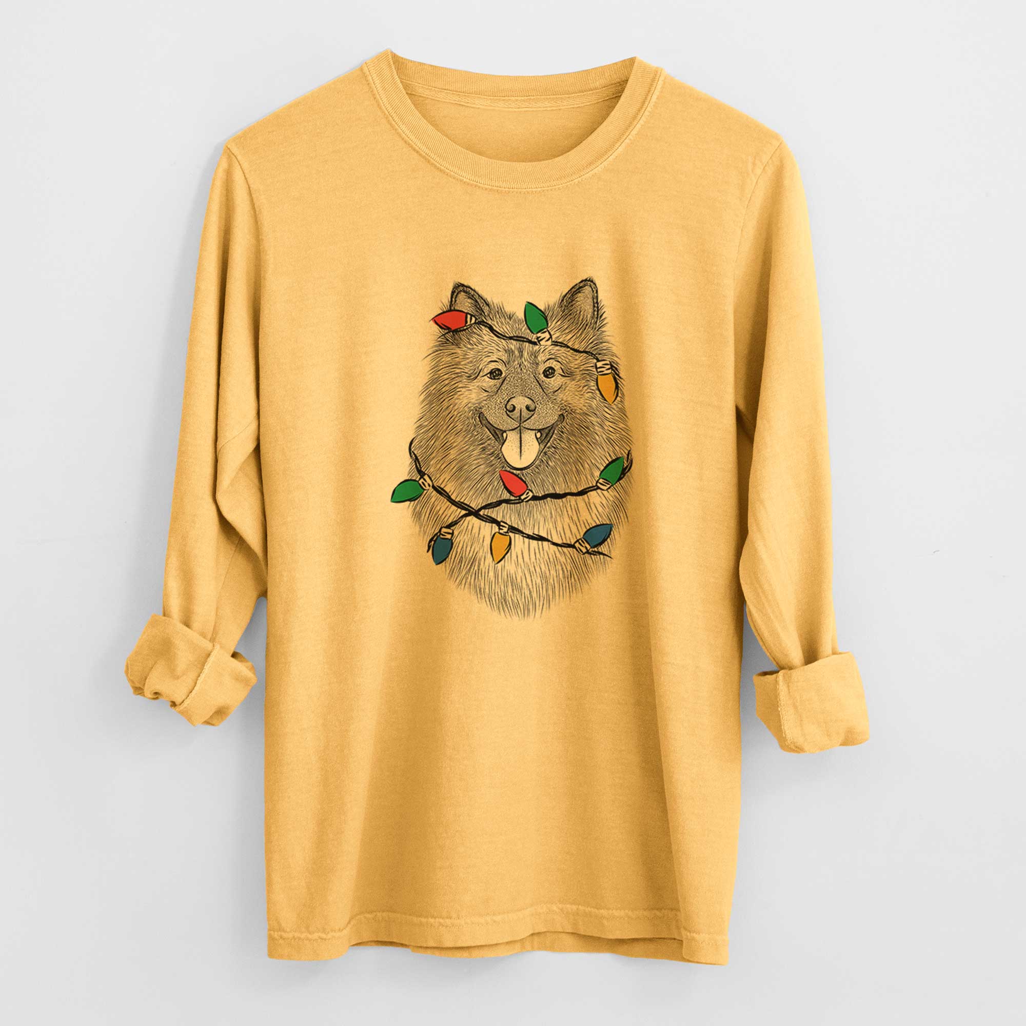 Christmas Lights Kai the Keeshond - Heavyweight 100% Cotton Long Sleeve