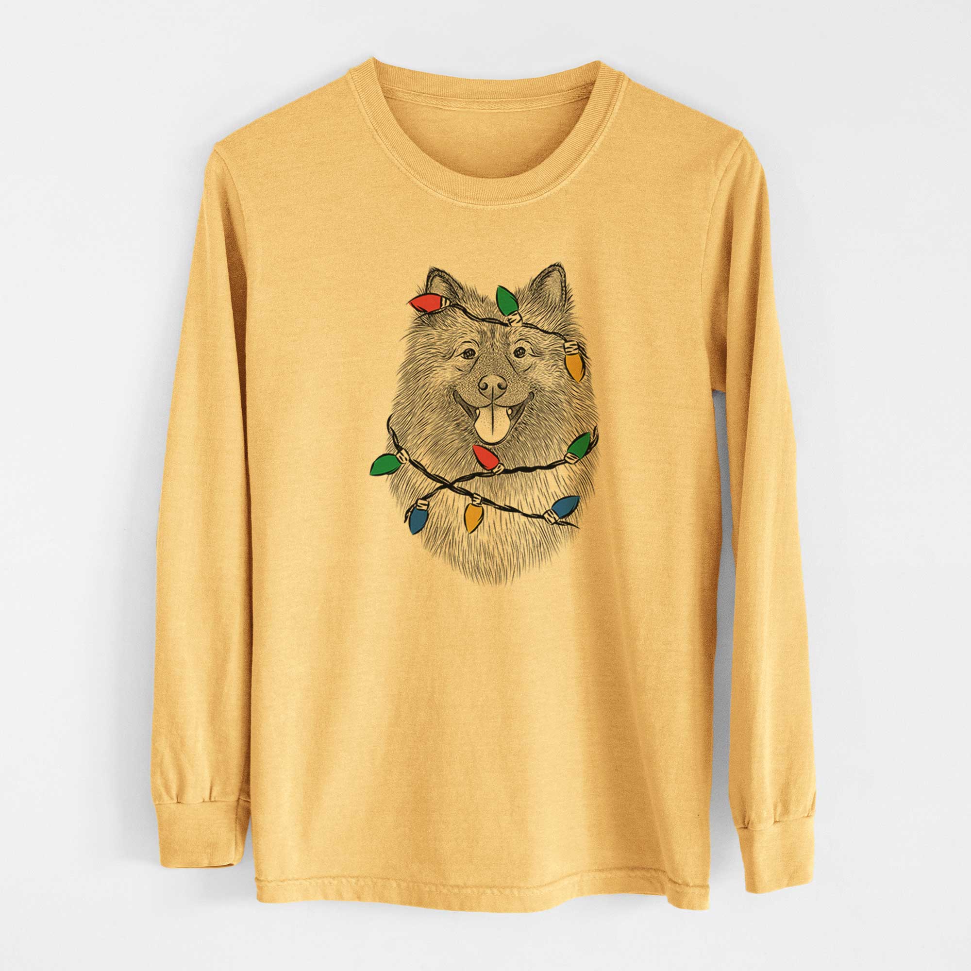 Christmas Lights Kai the Keeshond - Heavyweight 100% Cotton Long Sleeve