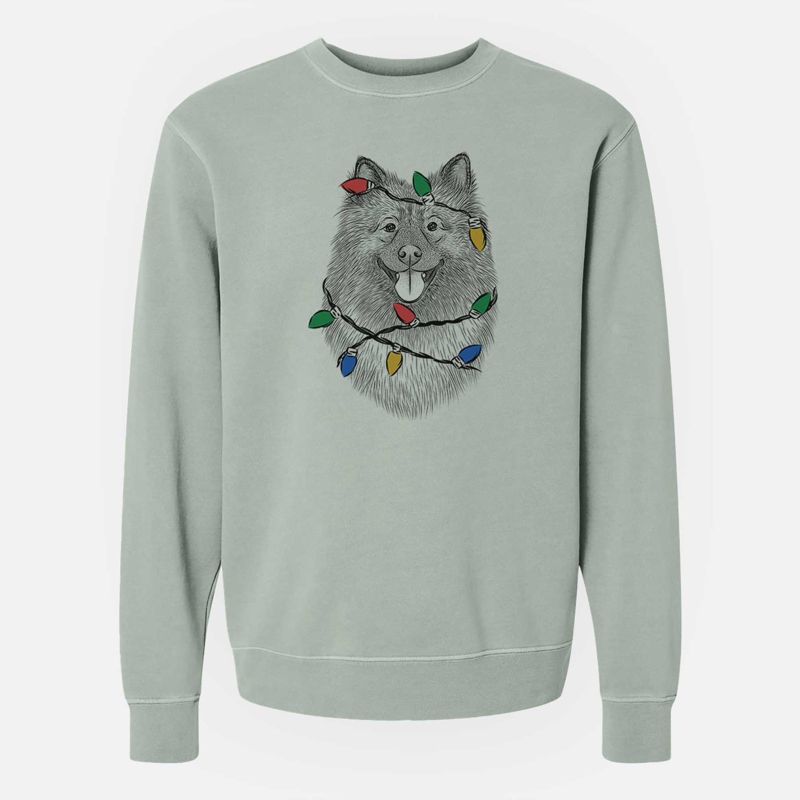 Christmas Lights Kai the Keeshond - Unisex Pigment Dyed Crew Sweatshirt