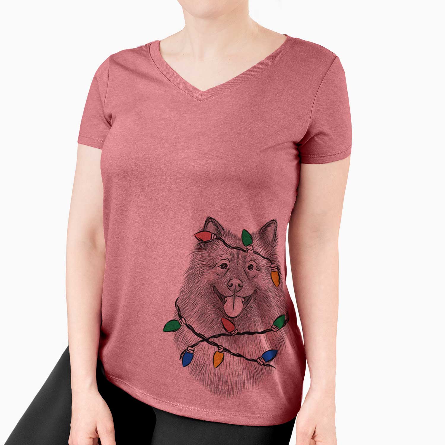 Christmas Lights Kai the Keeshond - Women's V-neck Shirt