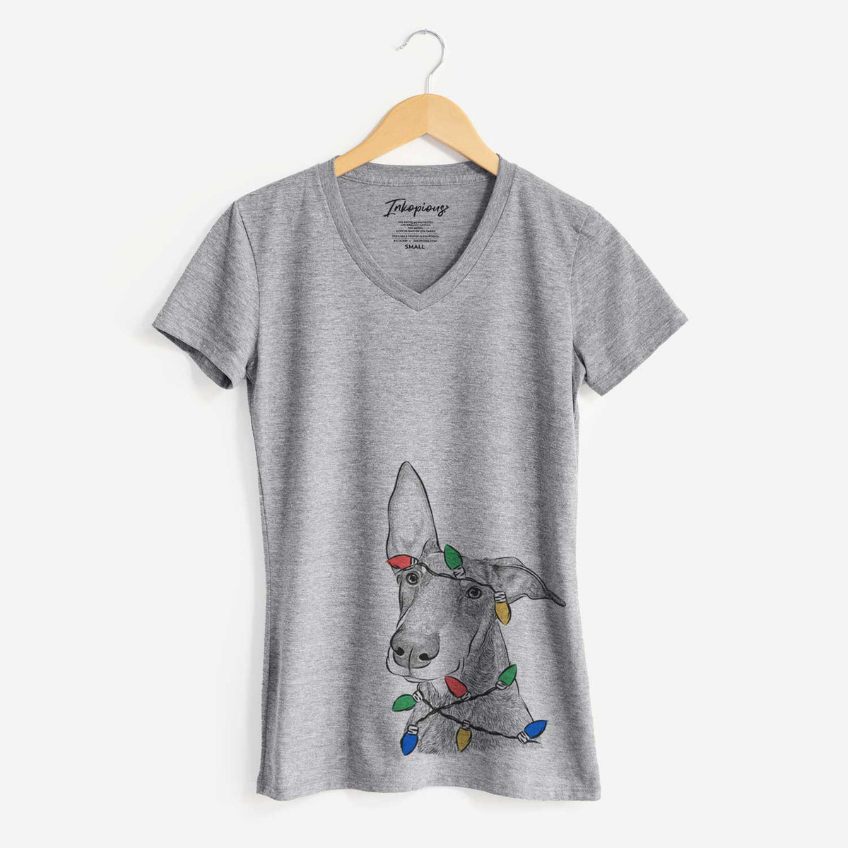 Christmas Lights Kain the Doberman Pinscher - Women's V-neck Shirt