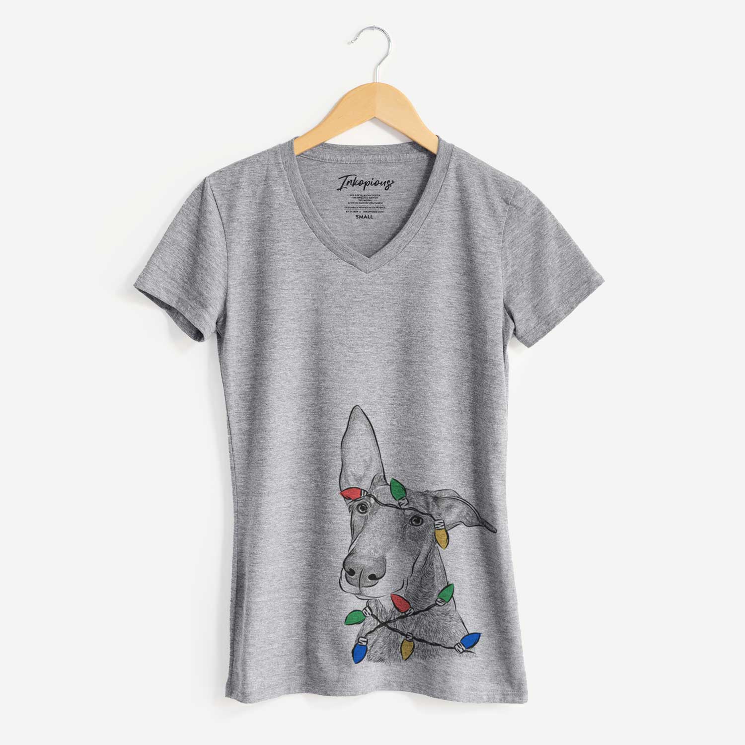 Christmas Lights Kain the Doberman Pinscher - Women's V-neck Shirt