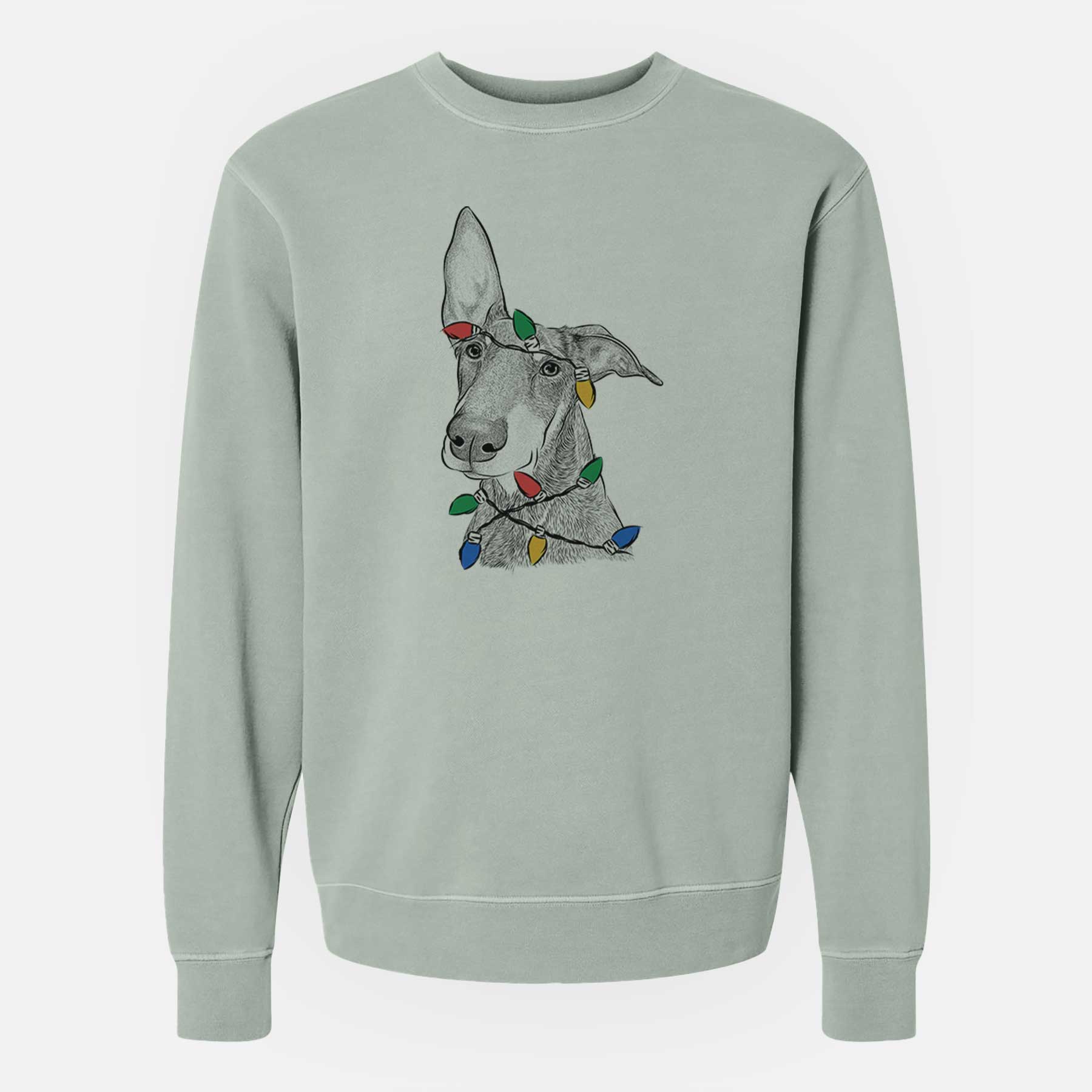 Christmas Lights Kain the Doberman Pinscher - Unisex Pigment Dyed Crew Sweatshirt