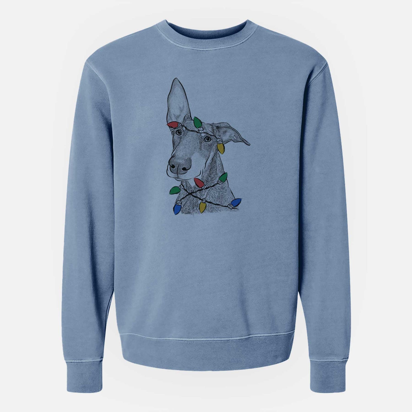 Christmas Lights Kain the Doberman Pinscher - Unisex Pigment Dyed Crew Sweatshirt