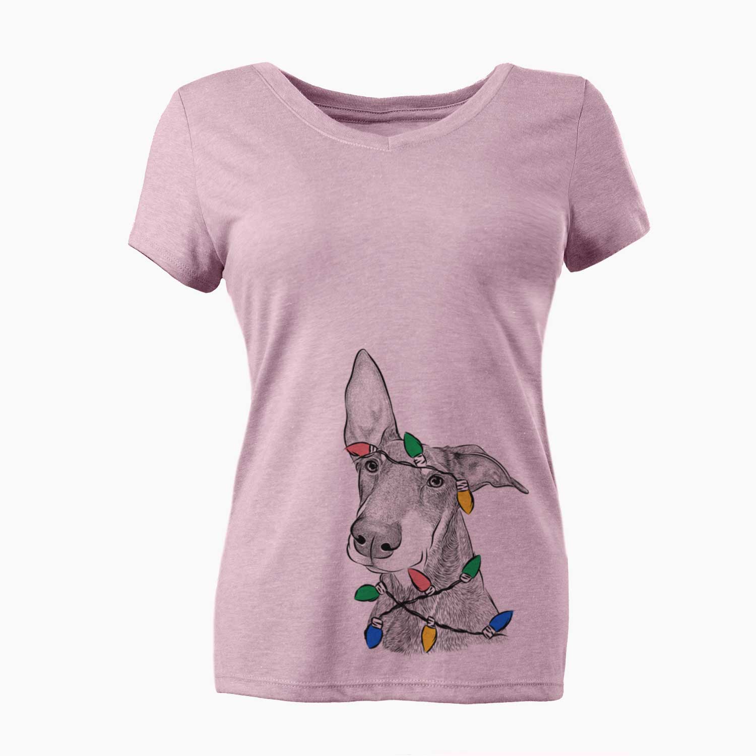 Christmas Lights Kain the Doberman Pinscher - Women's V-neck Shirt