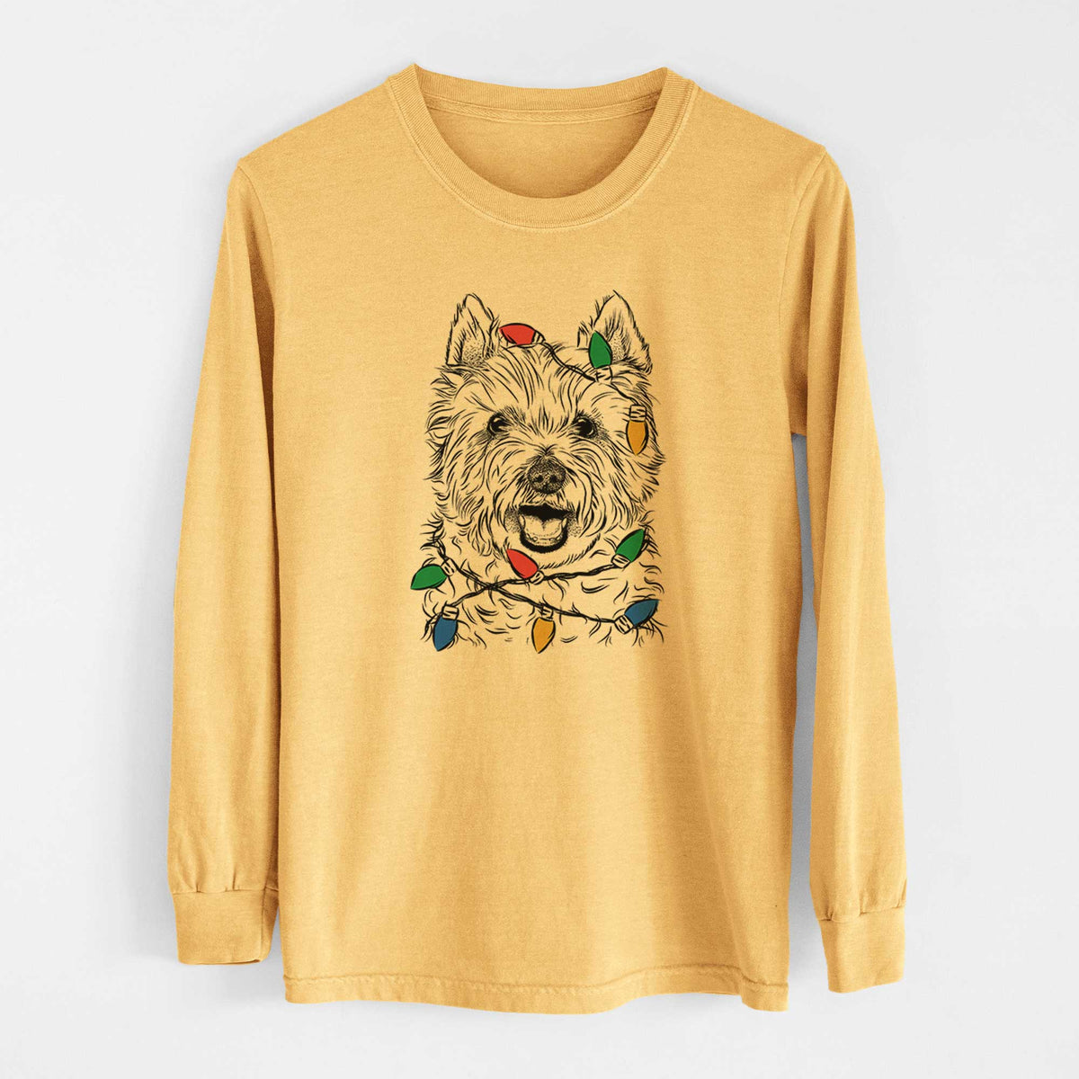 Christmas Lights Kami the West Highland Terrier - Heavyweight 100% Cotton Long Sleeve