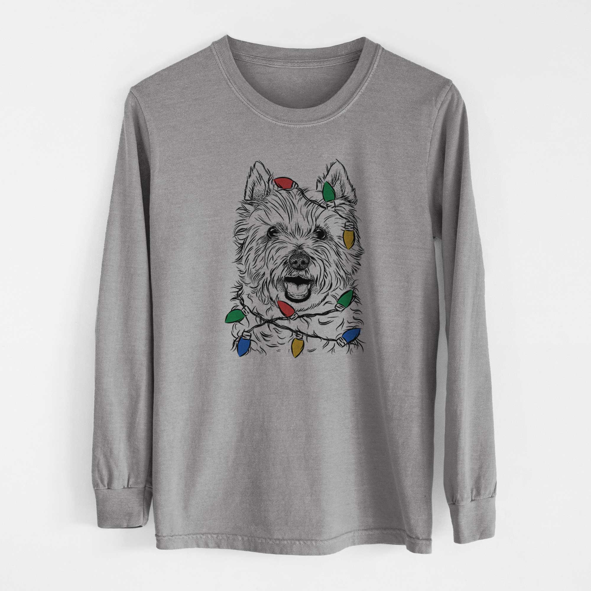 Christmas Lights Kami the West Highland Terrier - Heavyweight 100% Cotton Long Sleeve