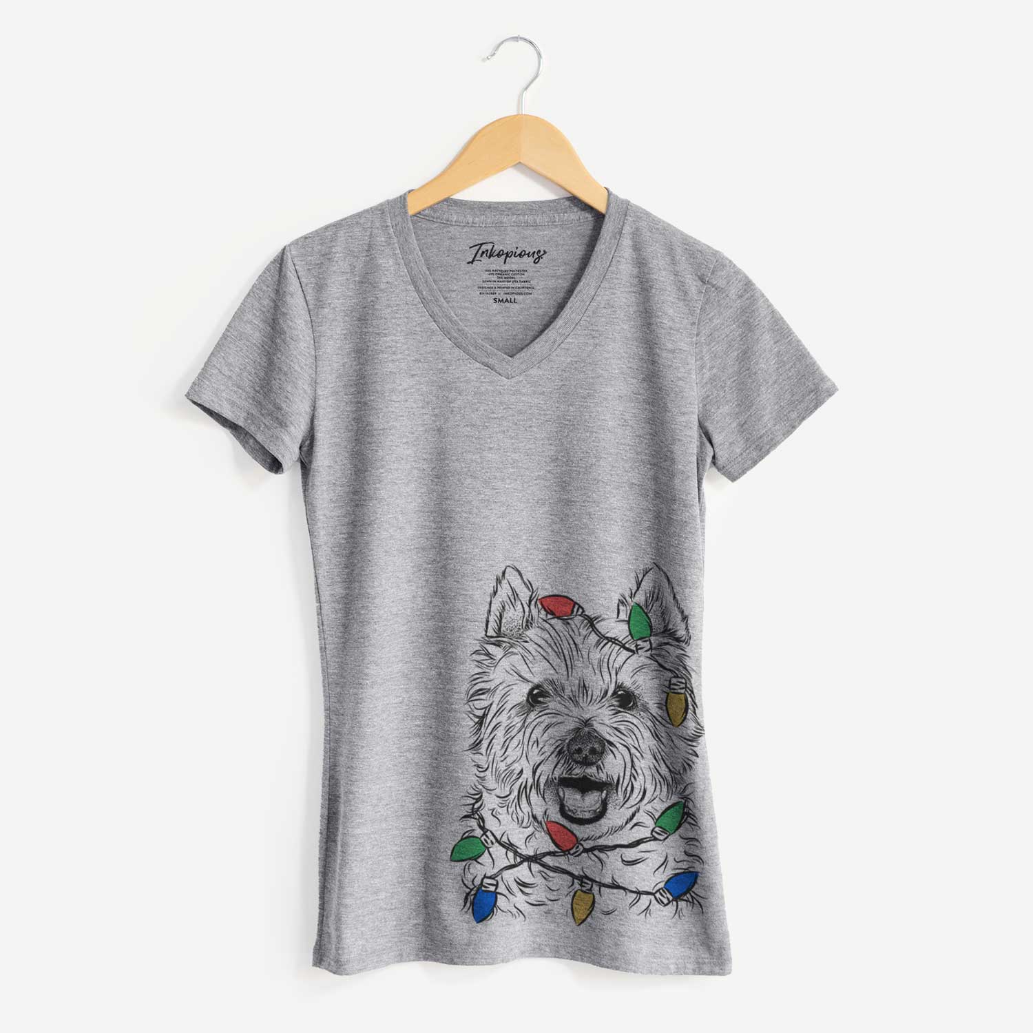 Christmas Lights Kami the West Highland Terrier - Women's V-neck Shirt