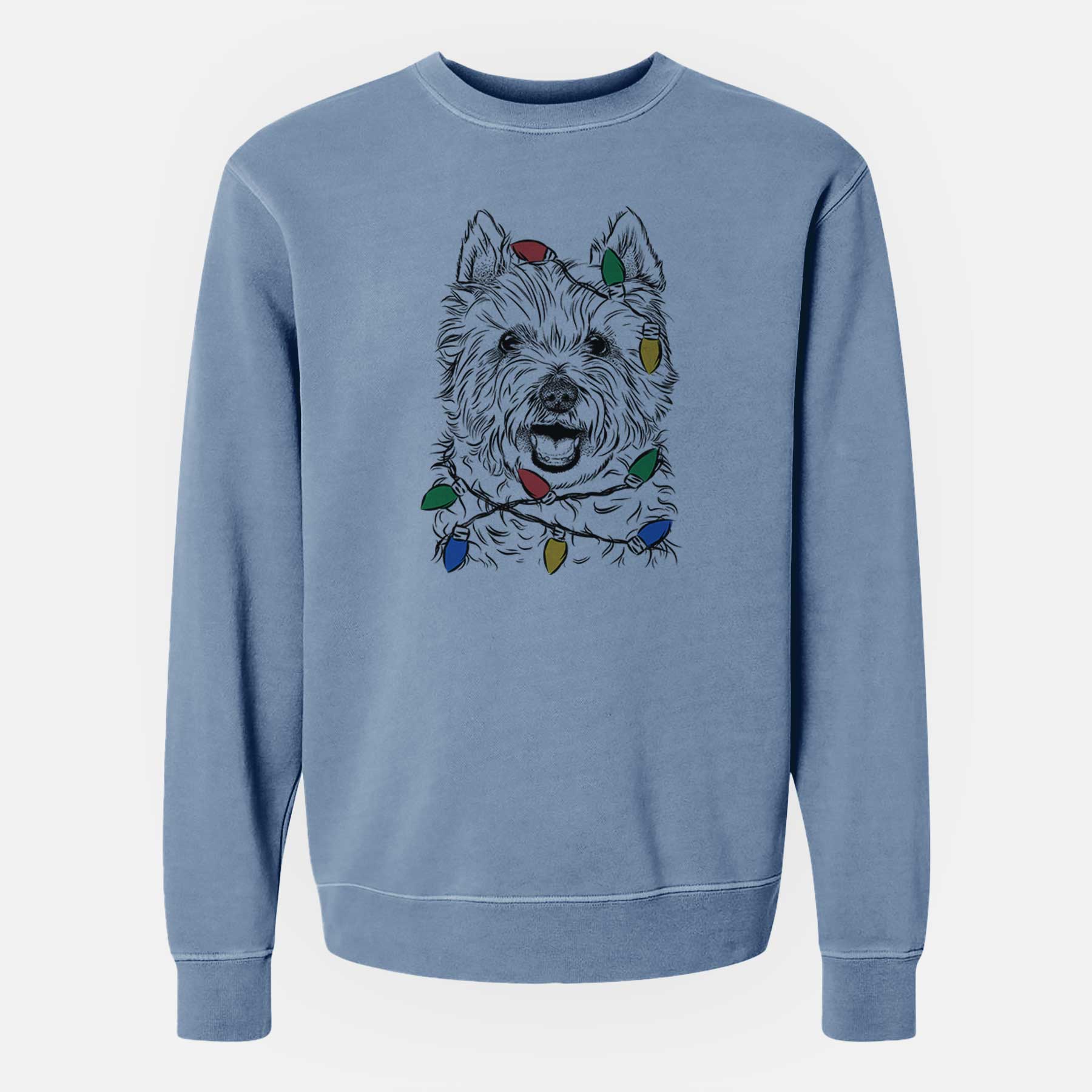 Christmas Lights Kami the West Highland Terrier - Unisex Pigment Dyed Crew Sweatshirt