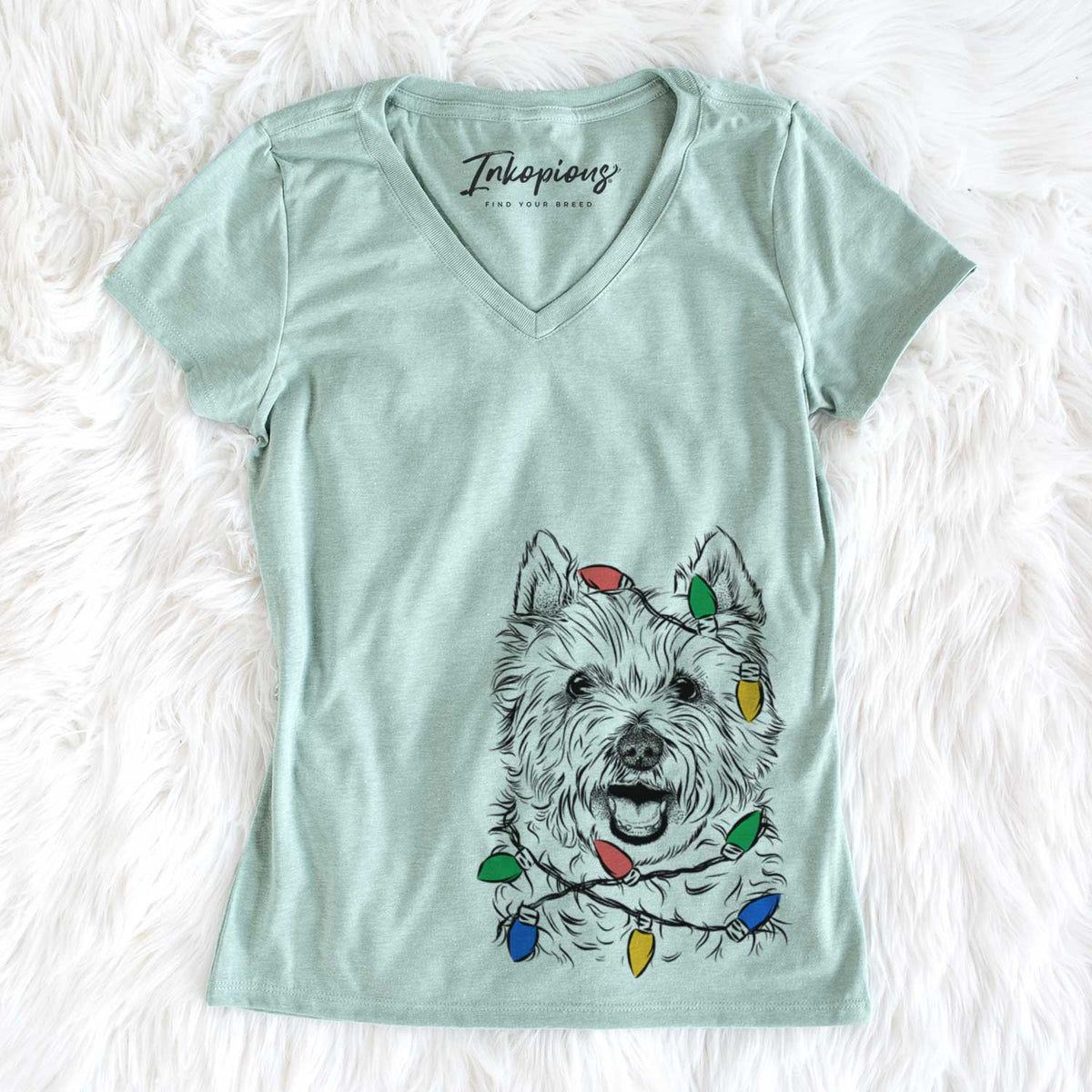 Christmas Lights Kami the West Highland Terrier - Women&#39;s V-neck Shirt