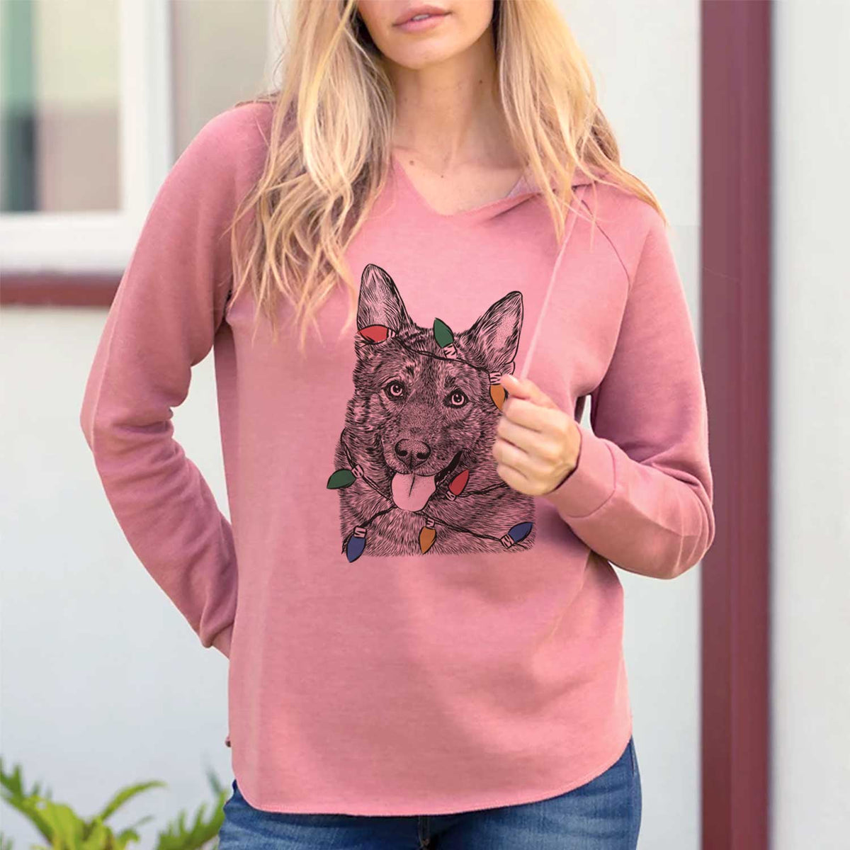 Christmas Lights Kasia the Norwegian Elkhound - Cali Wave Hooded Sweatshirt