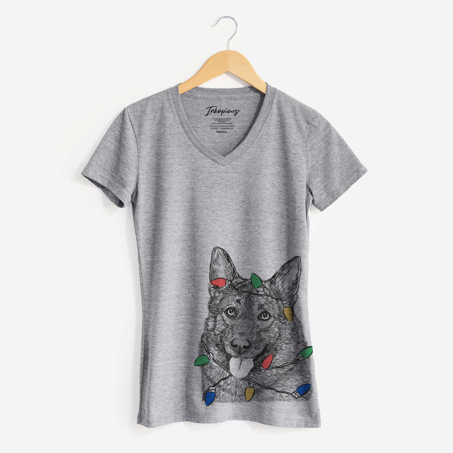 Christmas Lights Kasia the Norwegian Elkhound - Women's V-neck Shirt