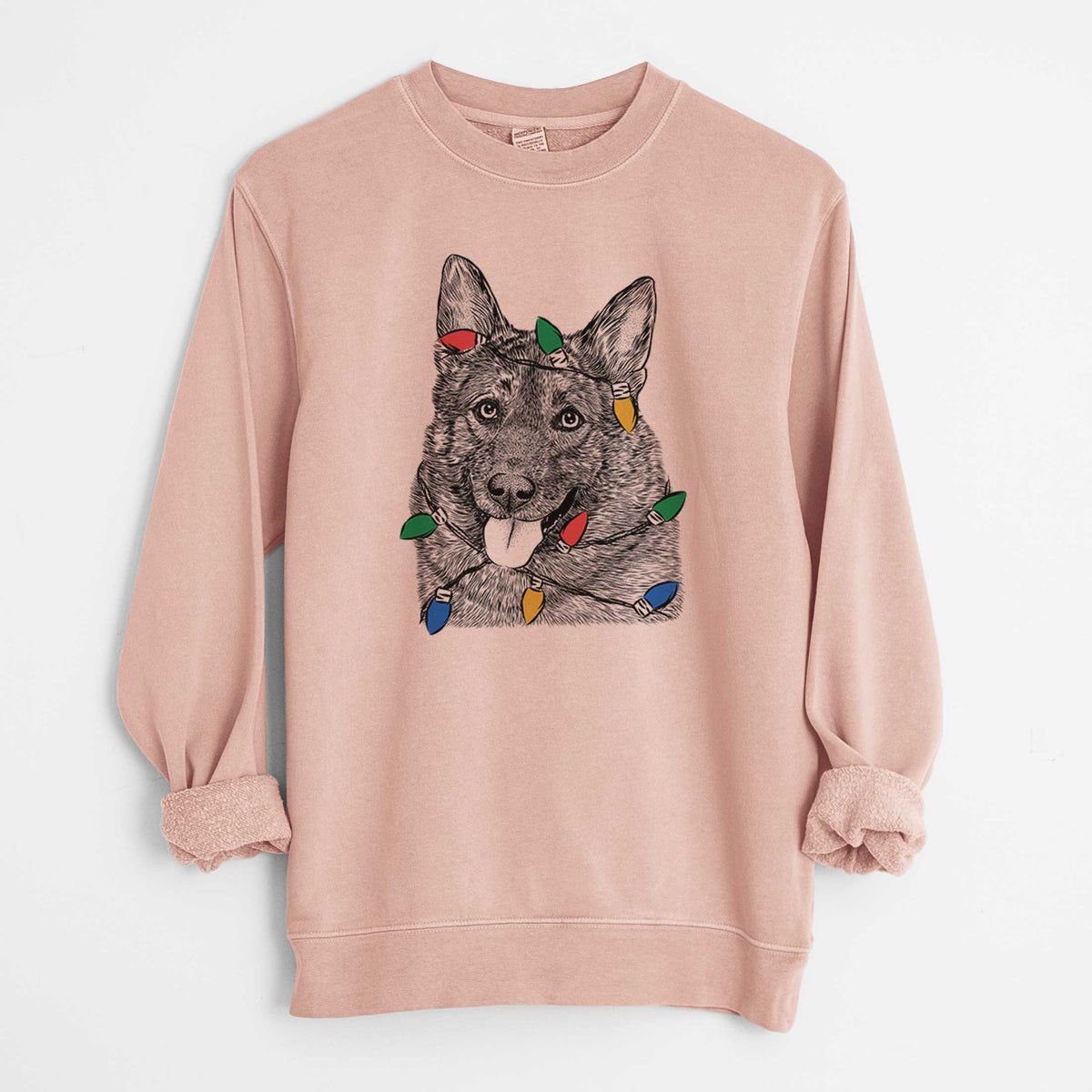 Christmas Lights Kasia the Norwegian Elkhound - Unisex Pigment Dyed Crew Sweatshirt