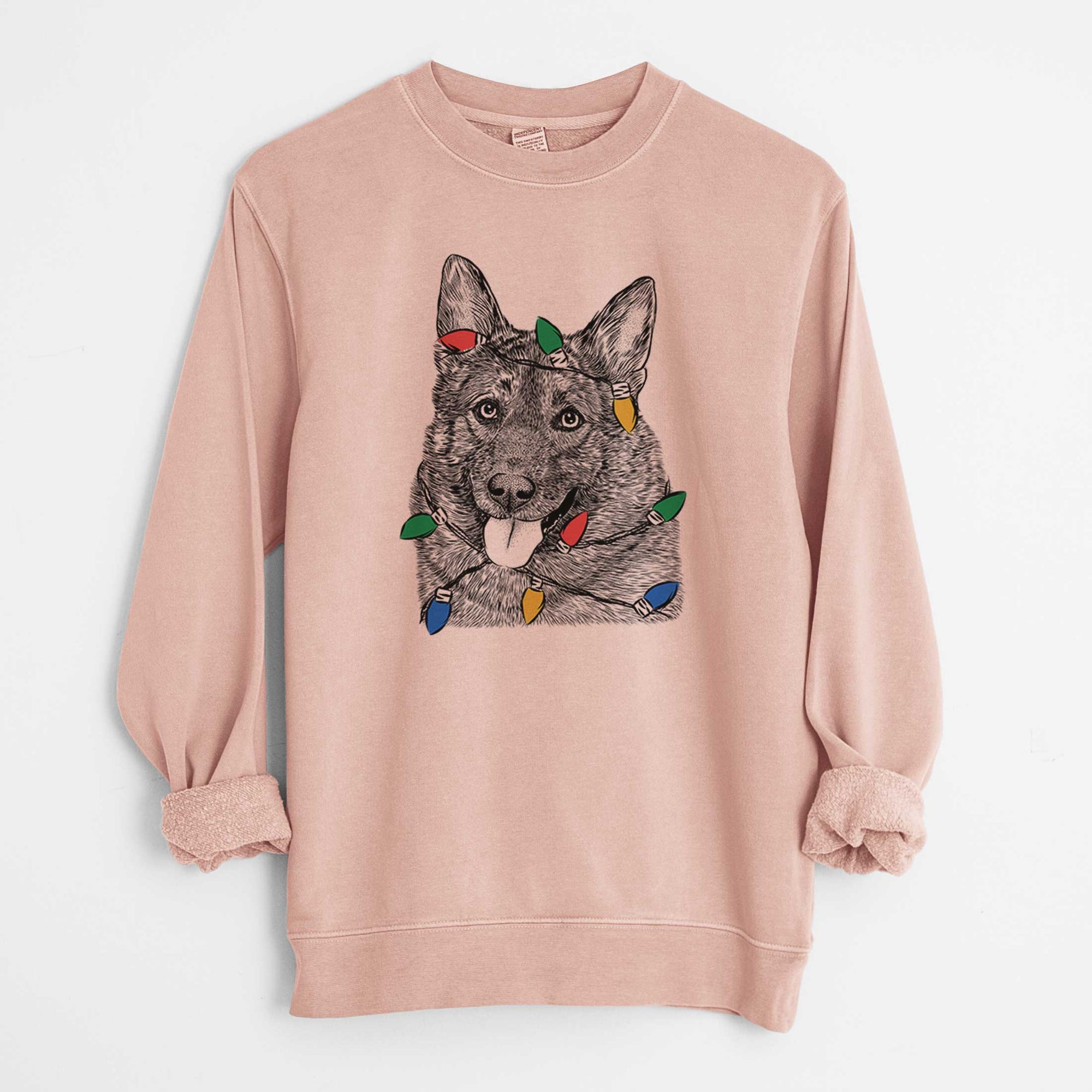 Christmas Lights Kasia the Norwegian Elkhound - Unisex Pigment Dyed Crew Sweatshirt