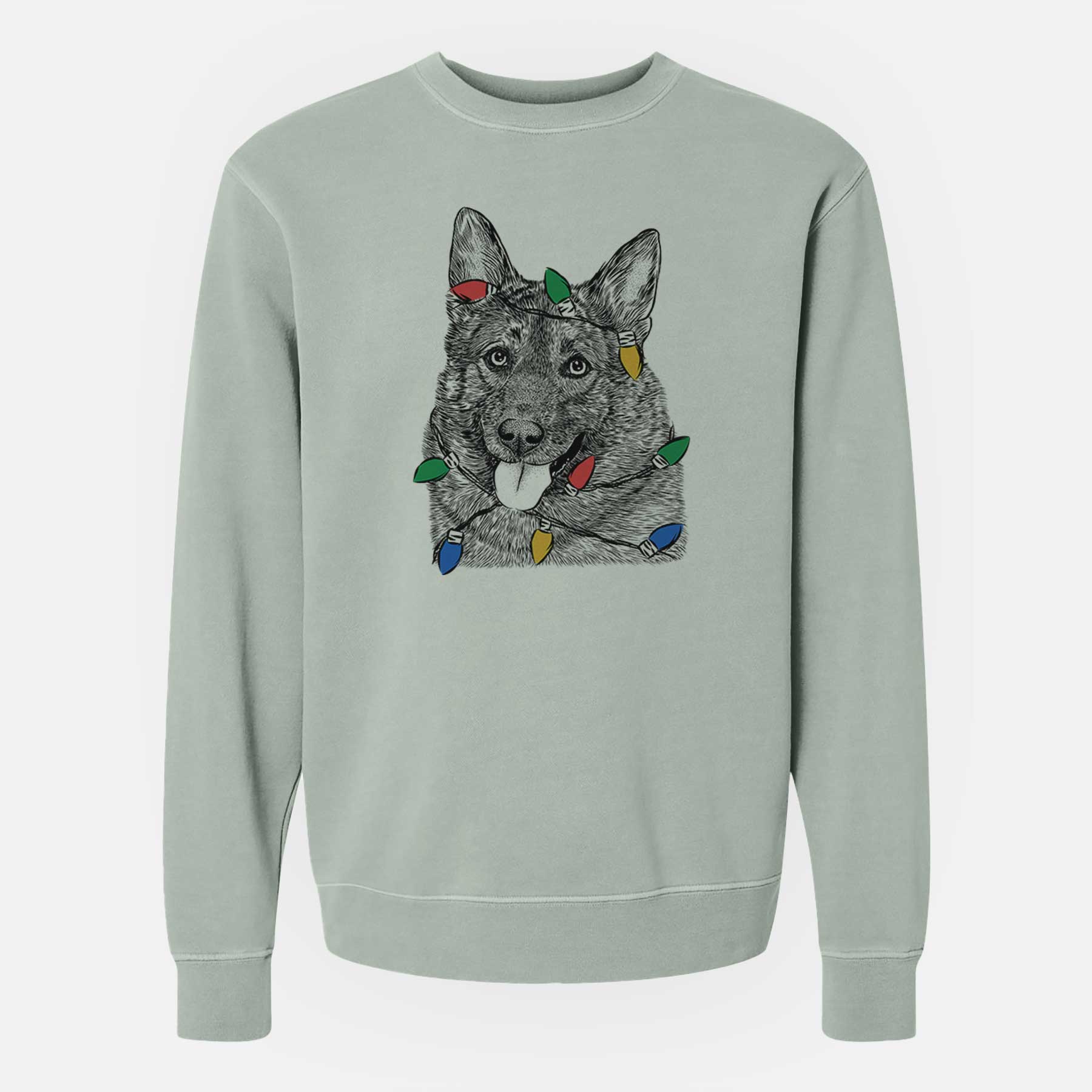 Christmas Lights Kasia the Norwegian Elkhound - Unisex Pigment Dyed Crew Sweatshirt