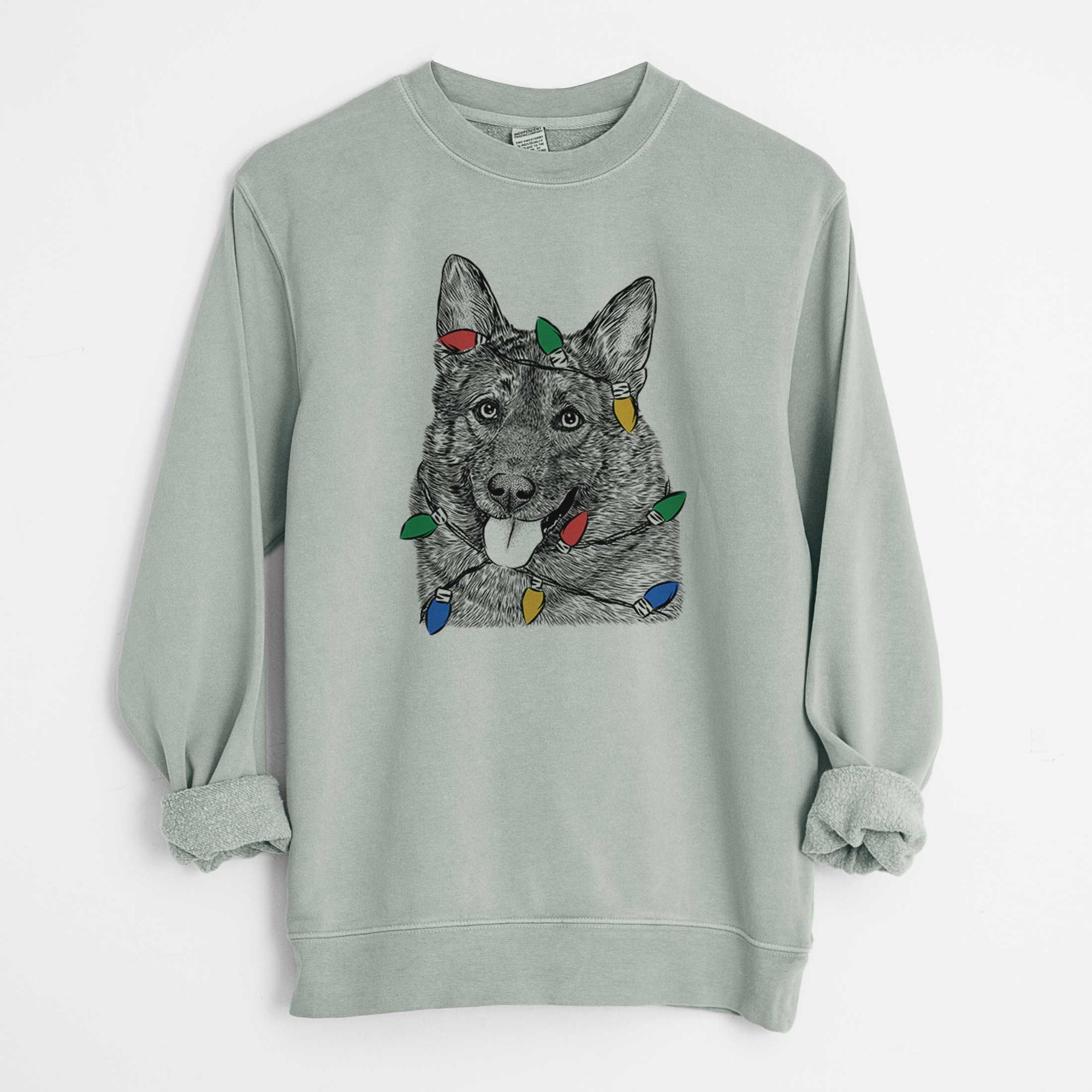 Christmas Lights Kasia the Norwegian Elkhound - Unisex Pigment Dyed Crew Sweatshirt