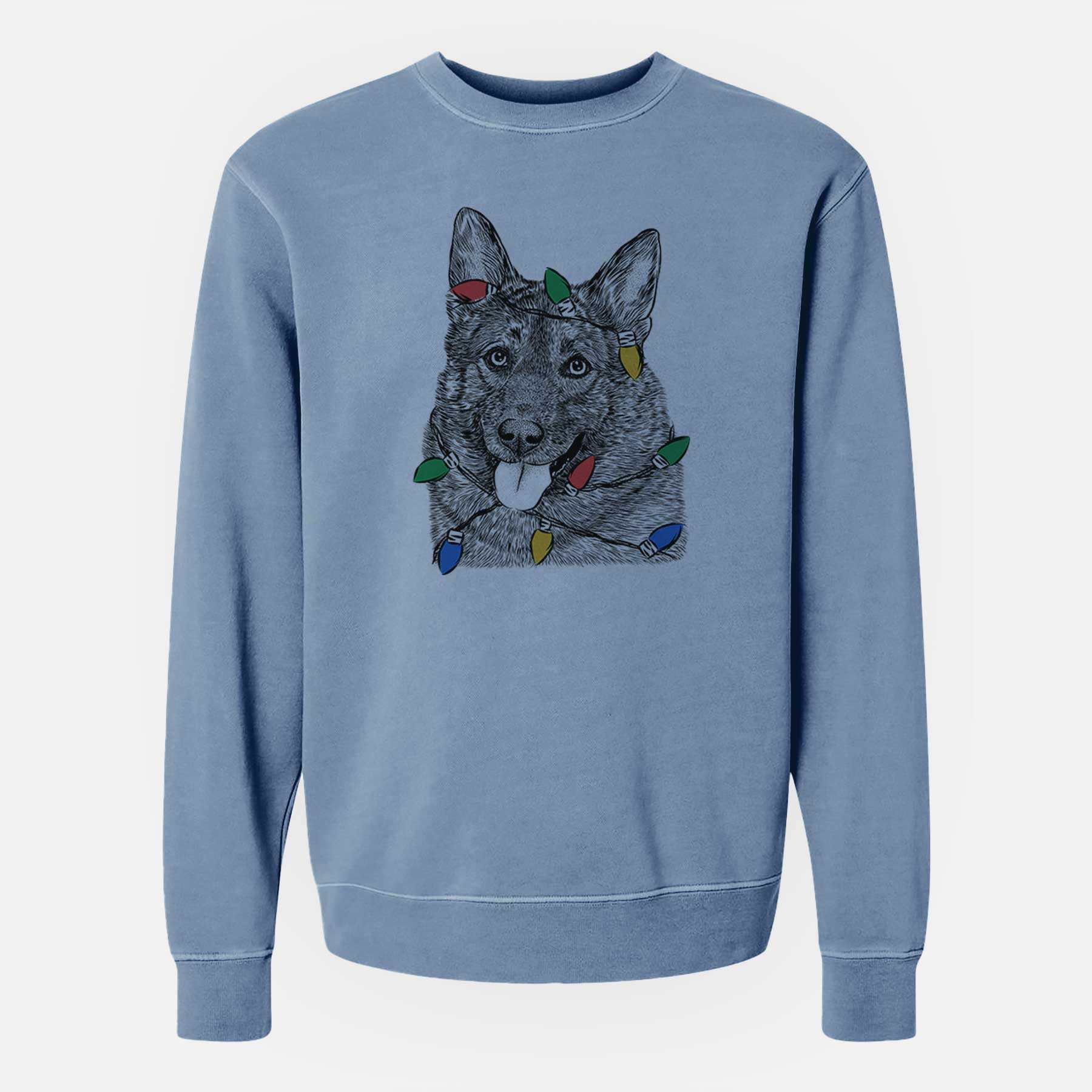 Christmas Lights Kasia the Norwegian Elkhound - Unisex Pigment Dyed Crew Sweatshirt