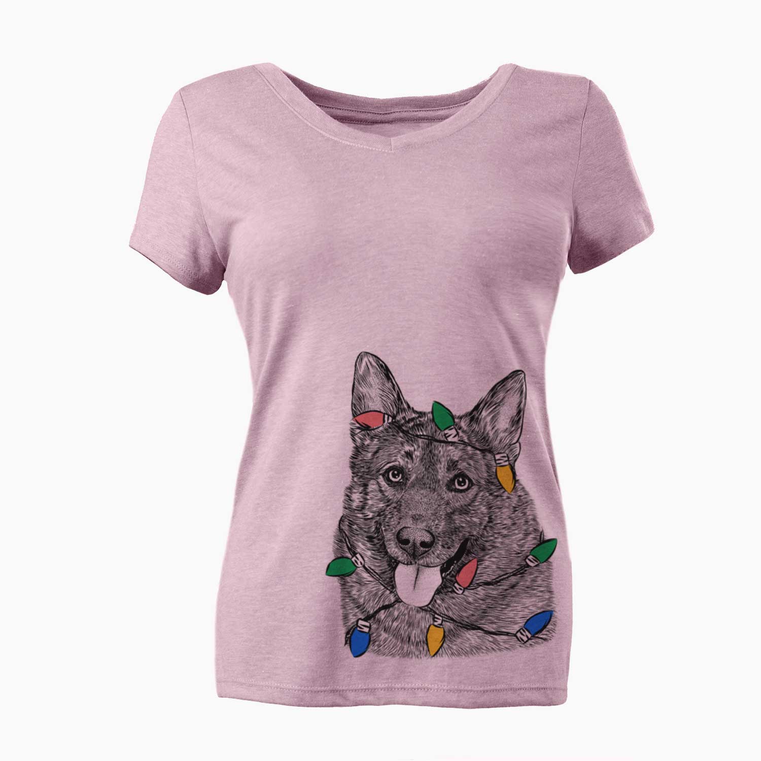 Christmas Lights Kasia the Norwegian Elkhound - Women's V-neck Shirt