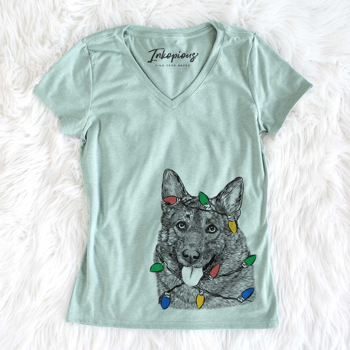Christmas Lights Kasia the Norwegian Elkhound - Women's V-neck Shirt