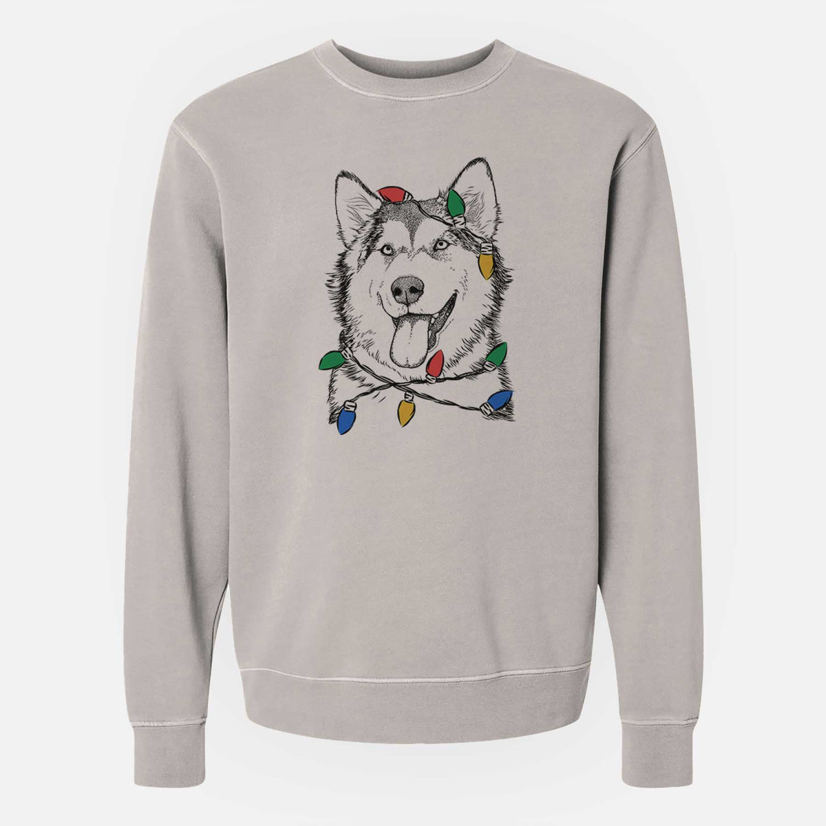 Christmas Lights Kaskae the Alaskan Malamute - Unisex Pigment Dyed Crew Sweatshirt