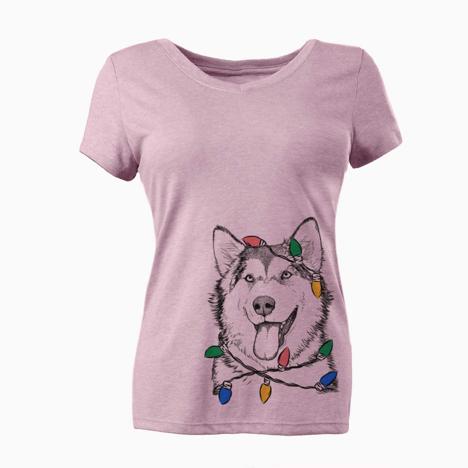 Christmas Lights Kaskae the Alaskan Malamute - Women's V-neck Shirt