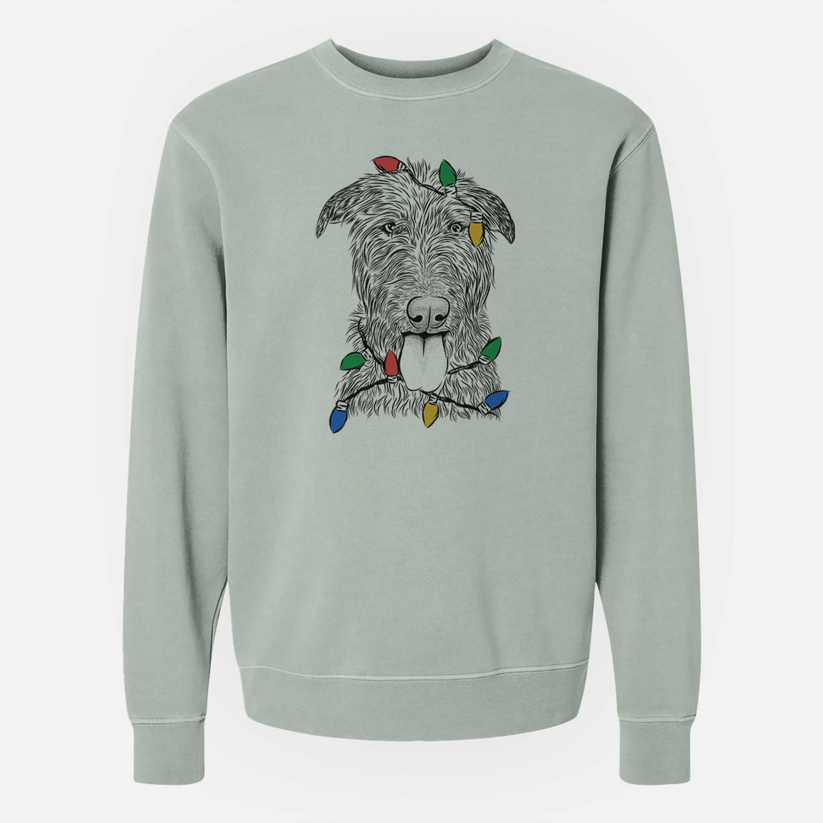 Christmas Lights Keeva the Irish Wolfhound - Unisex Pigment Dyed Crew Sweatshirt