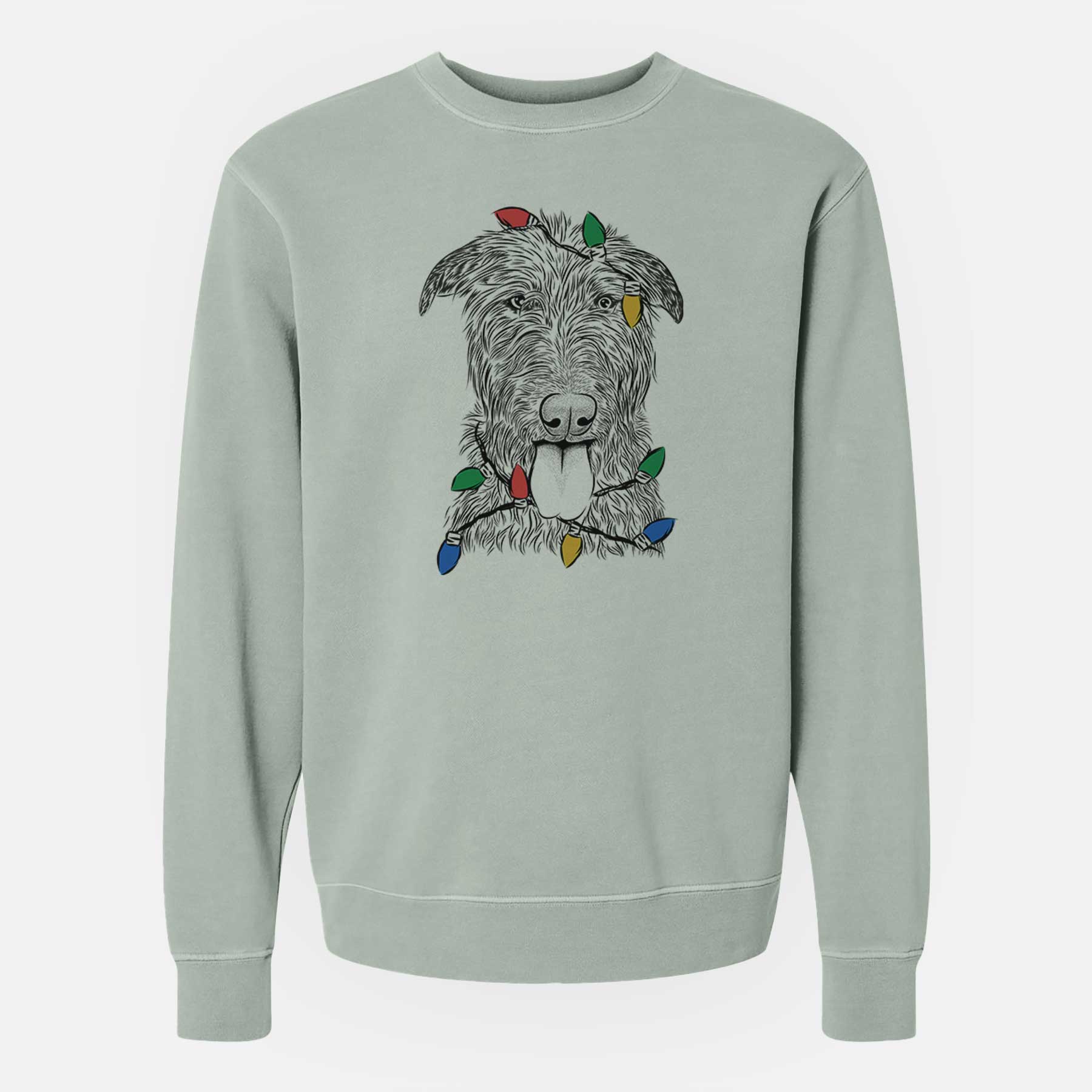 Christmas Lights Keeva the Irish Wolfhound - Unisex Pigment Dyed Crew Sweatshirt