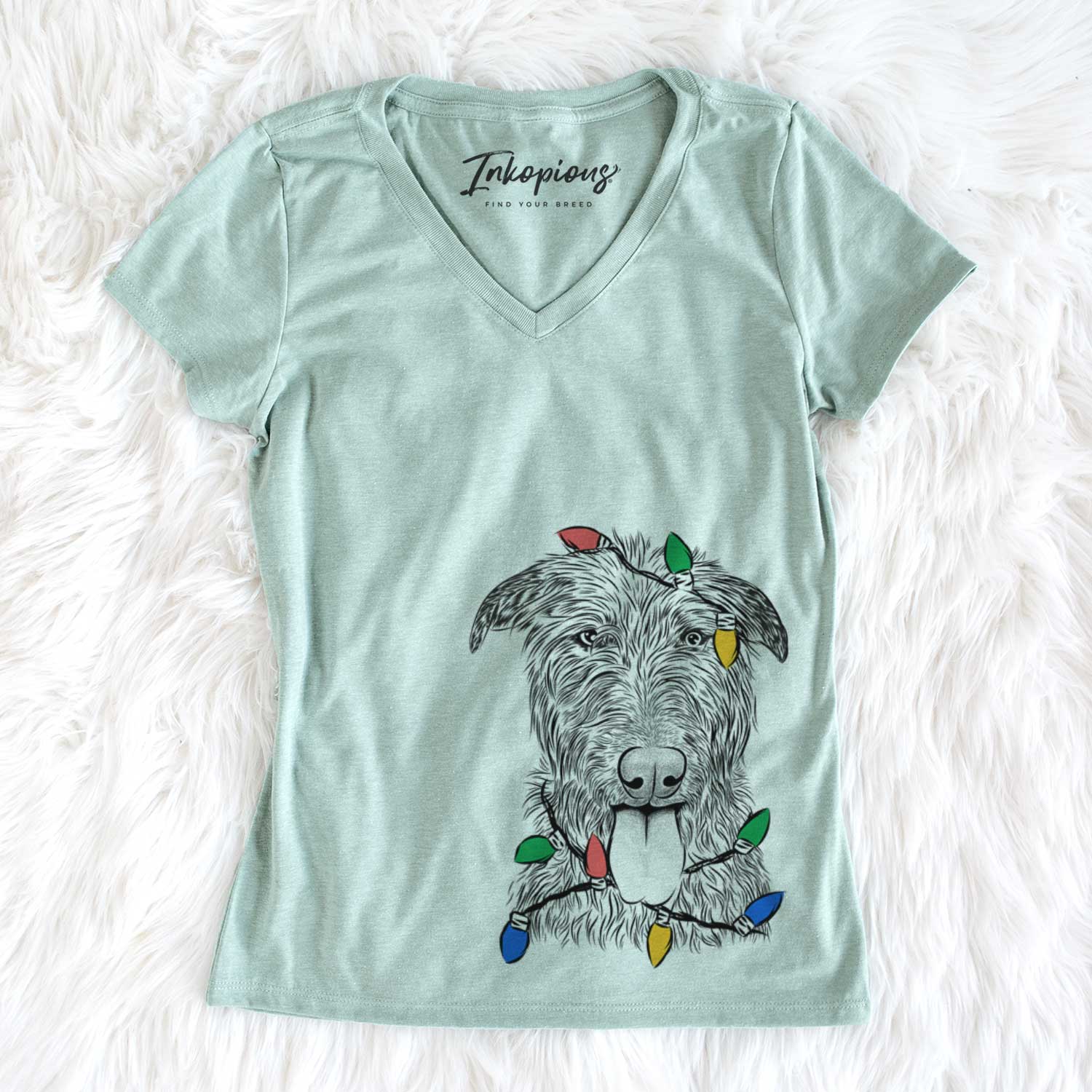 Christmas Lights Keeva the Irish Wolfhound - Women's V-neck Shirt