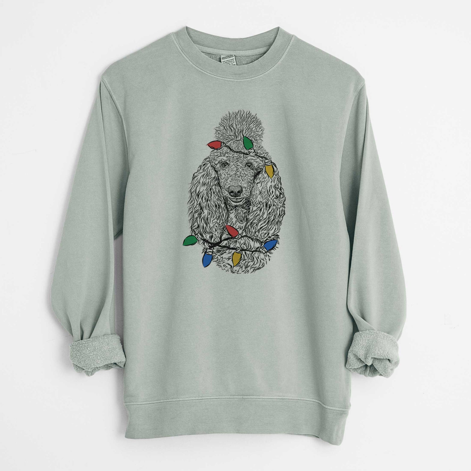 Christmas Lights Kenna the Standard Poodle - Unisex Pigment Dyed Crew Sweatshirt