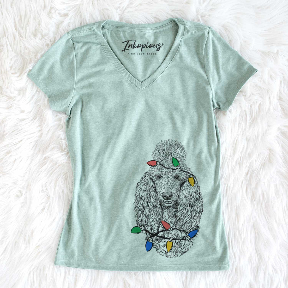 Christmas Lights Kenna the Standard Poodle - Women&#39;s V-neck Shirt