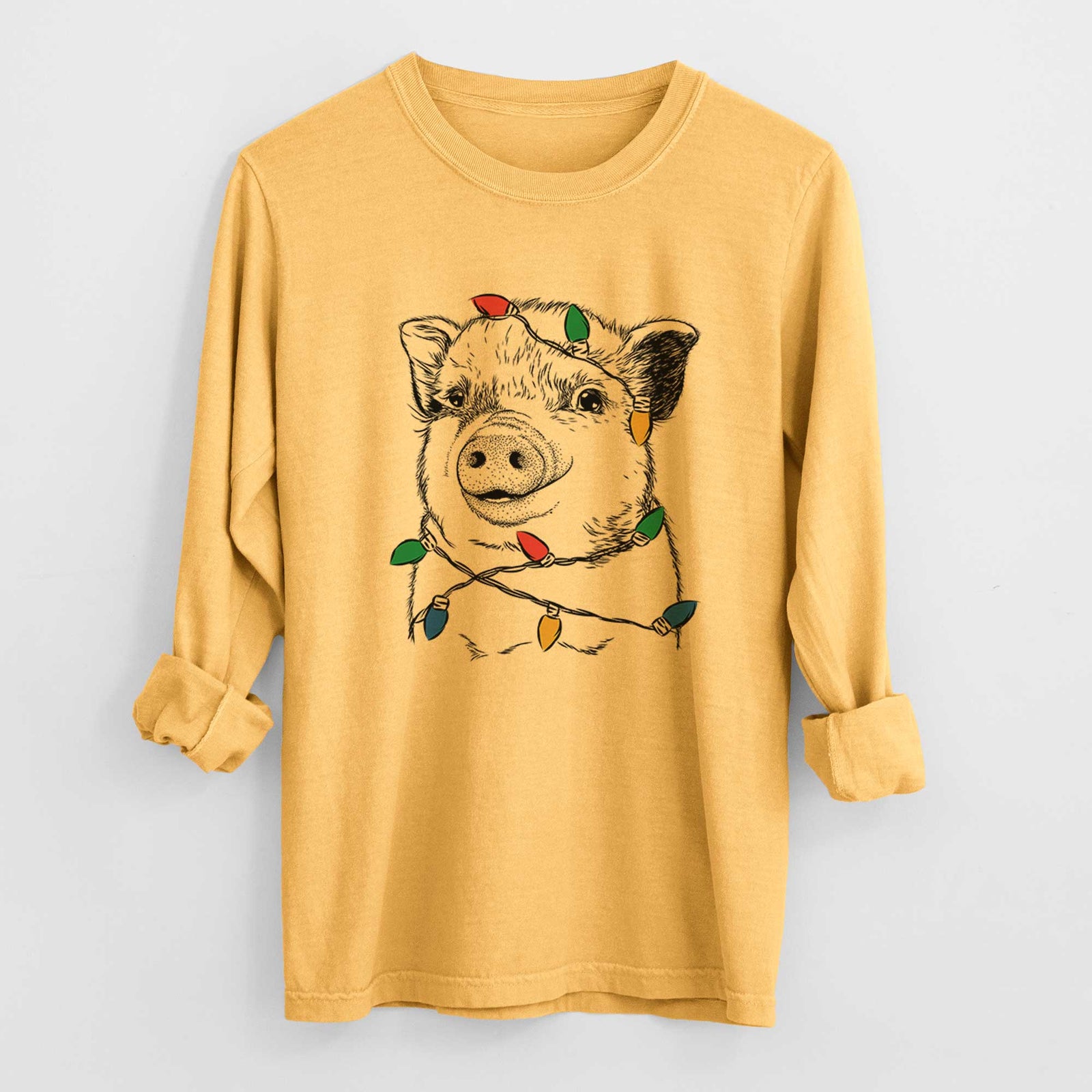 Christmas Lights Kevin the Spotted Pig - Heavyweight 100% Cotton Long Sleeve