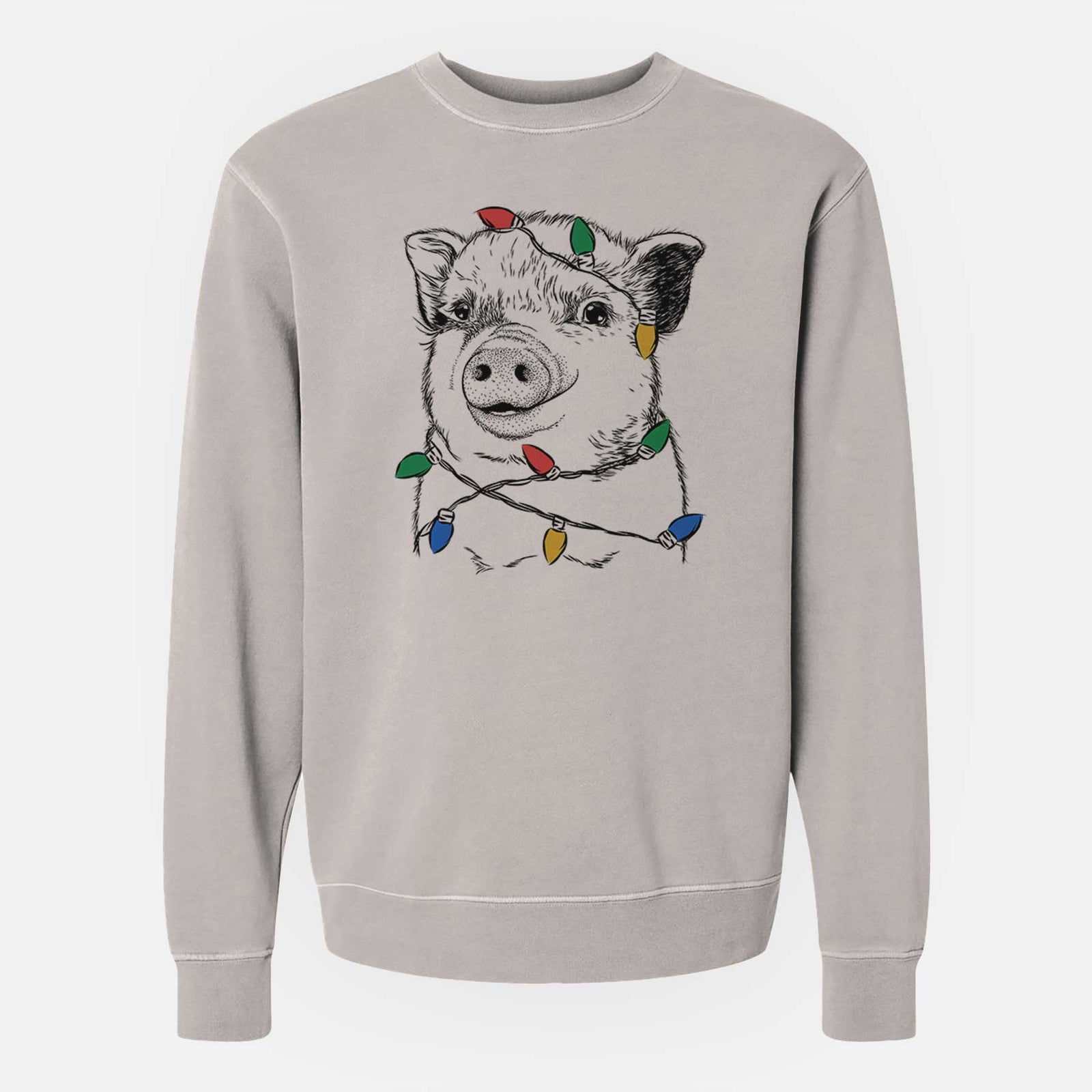 Christmas Lights Kevin the Spotted Pig - Unisex Pigment Dyed Crew Sweatshirt