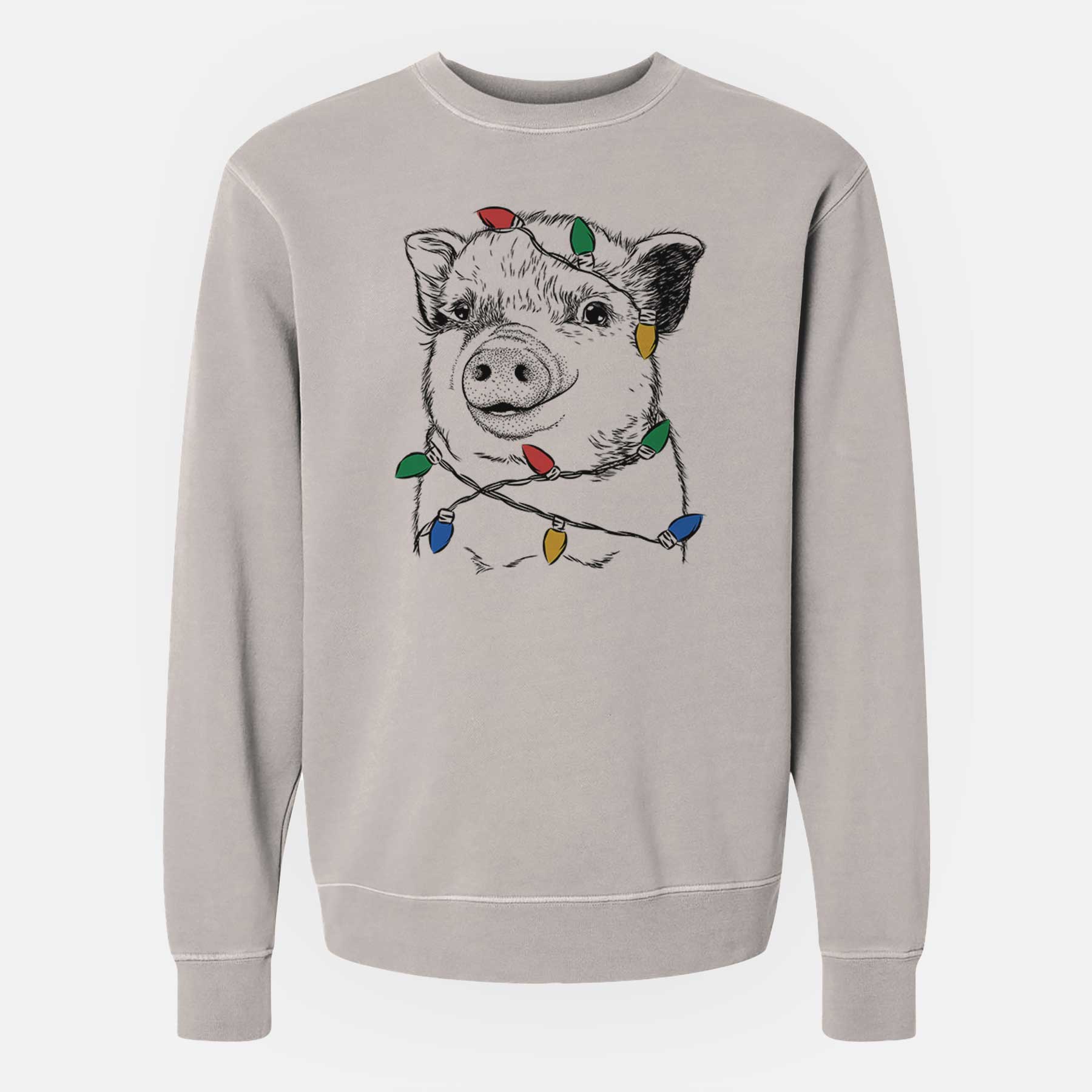 Christmas Lights Kevin the Spotted Pig - Unisex Pigment Dyed Crew Sweatshirt