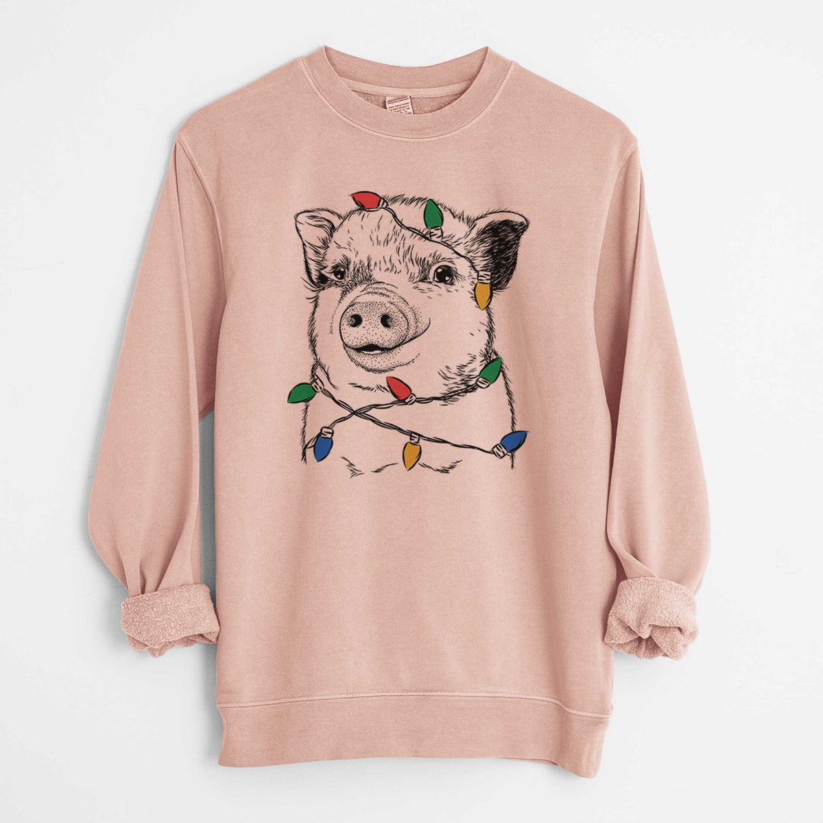 Christmas Lights Kevin the Spotted Pig - Unisex Pigment Dyed Crew Sweatshirt