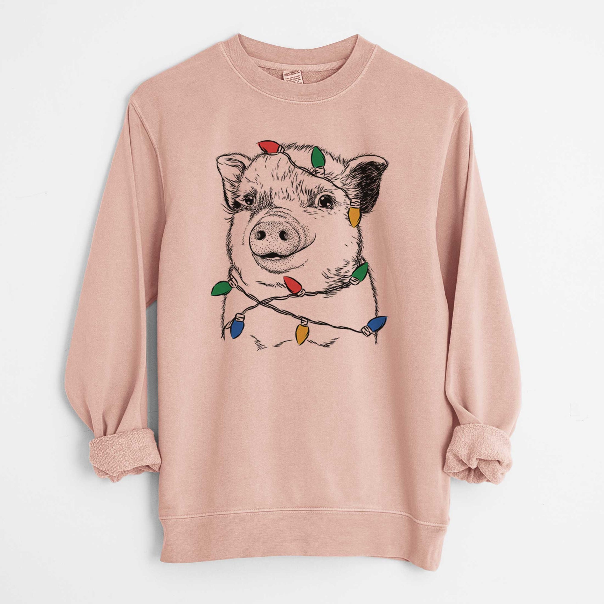 Christmas Lights Kevin the Spotted Pig - Unisex Pigment Dyed Crew Sweatshirt