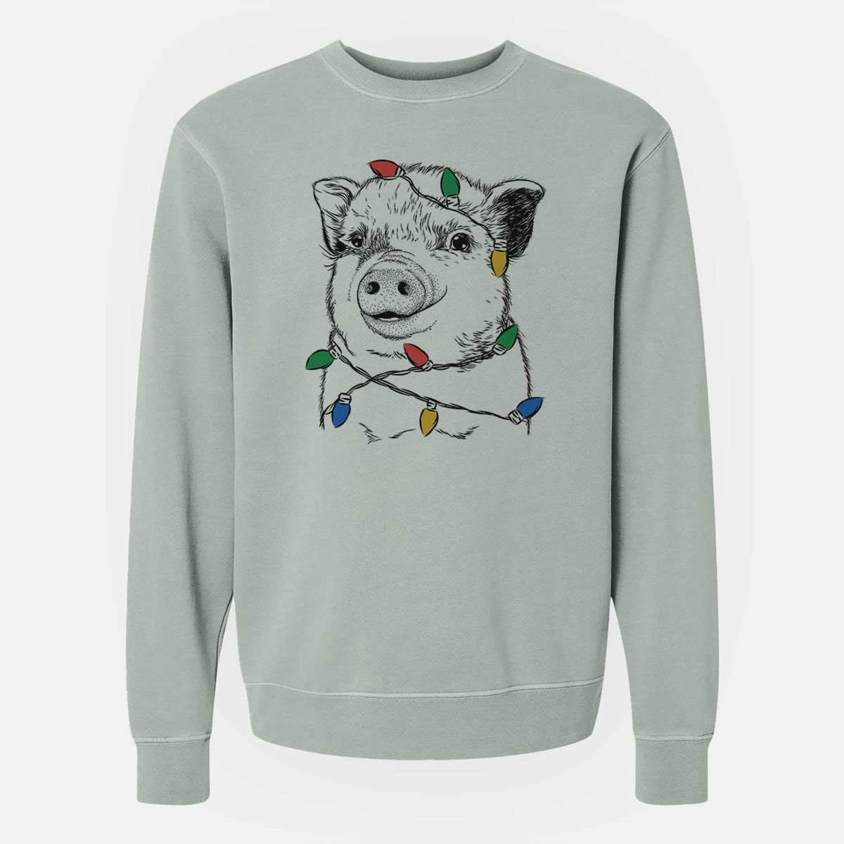 Christmas Lights Kevin the Spotted Pig - Unisex Pigment Dyed Crew Sweatshirt