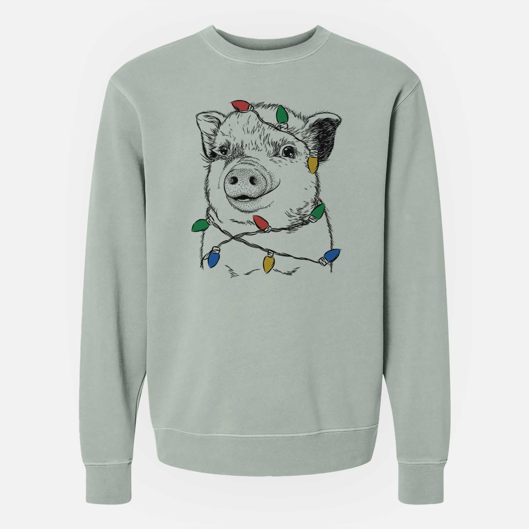 Christmas Lights Kevin the Spotted Pig - Unisex Pigment Dyed Crew Sweatshirt
