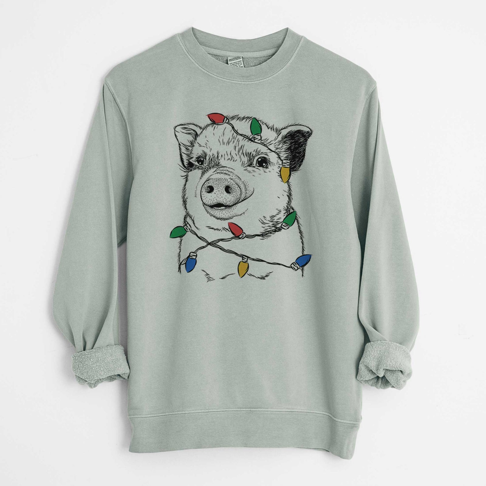 Christmas Lights Kevin the Spotted Pig - Unisex Pigment Dyed Crew Sweatshirt