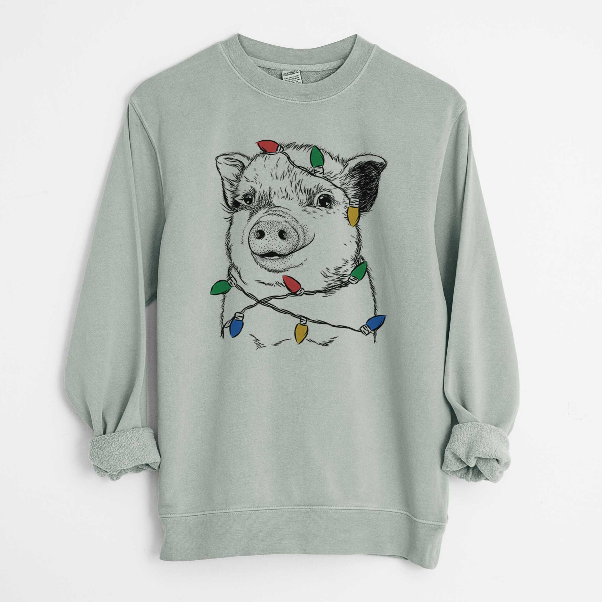 Christmas Lights Kevin the Spotted Pig - Unisex Pigment Dyed Crew Sweatshirt