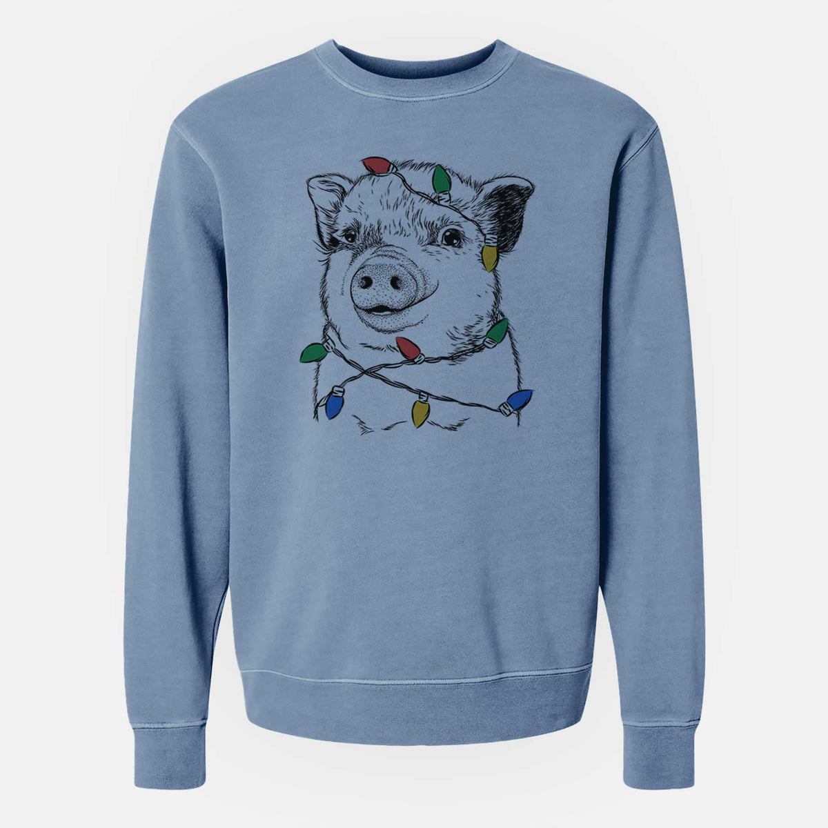 Christmas Lights Kevin the Spotted Pig - Unisex Pigment Dyed Crew Sweatshirt